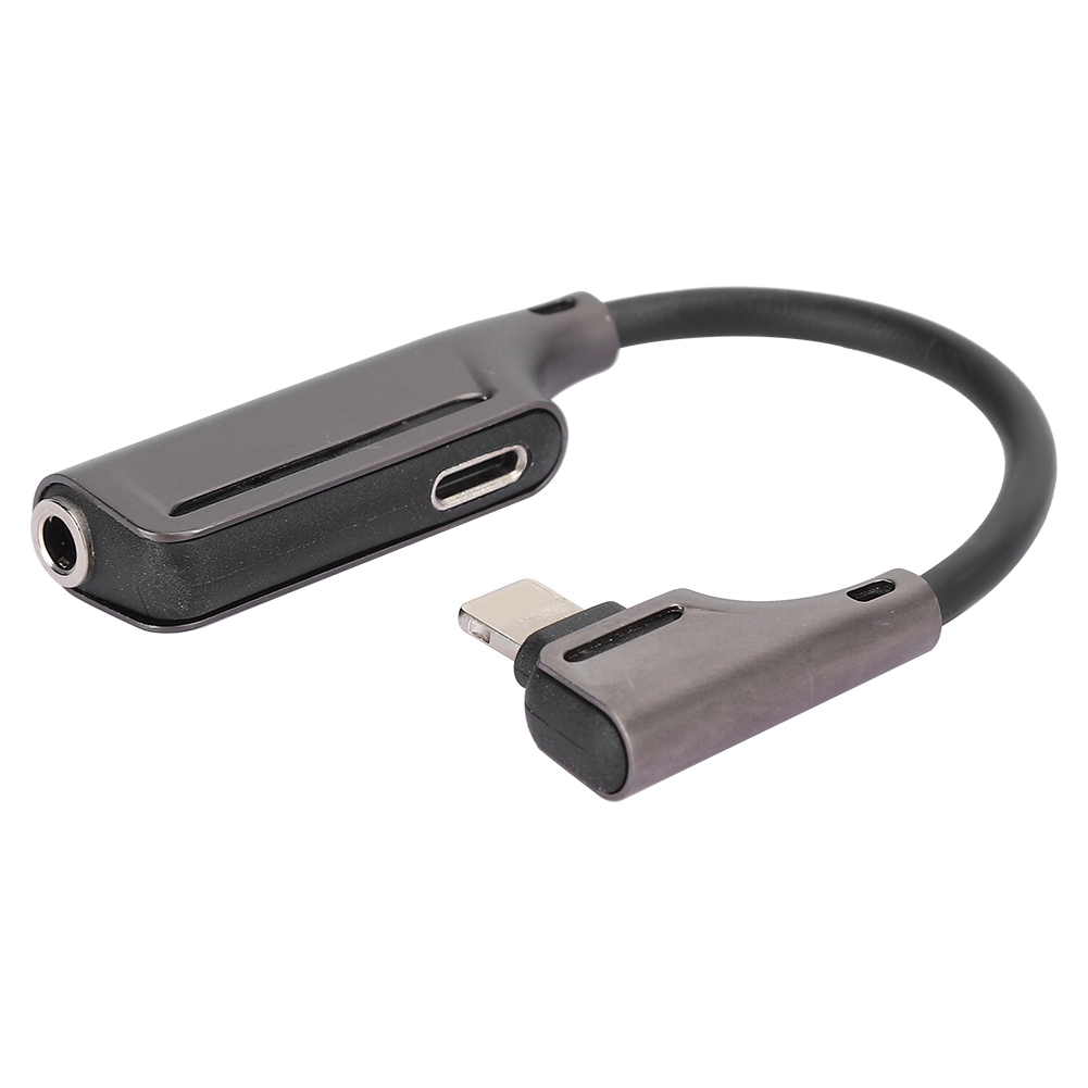 2-in-1 Kopfhörer-ladeadapter Aus Aluminiumlegierung, 3,5-mm-klinkenstecker, Ios-kompatibel, Schwarz