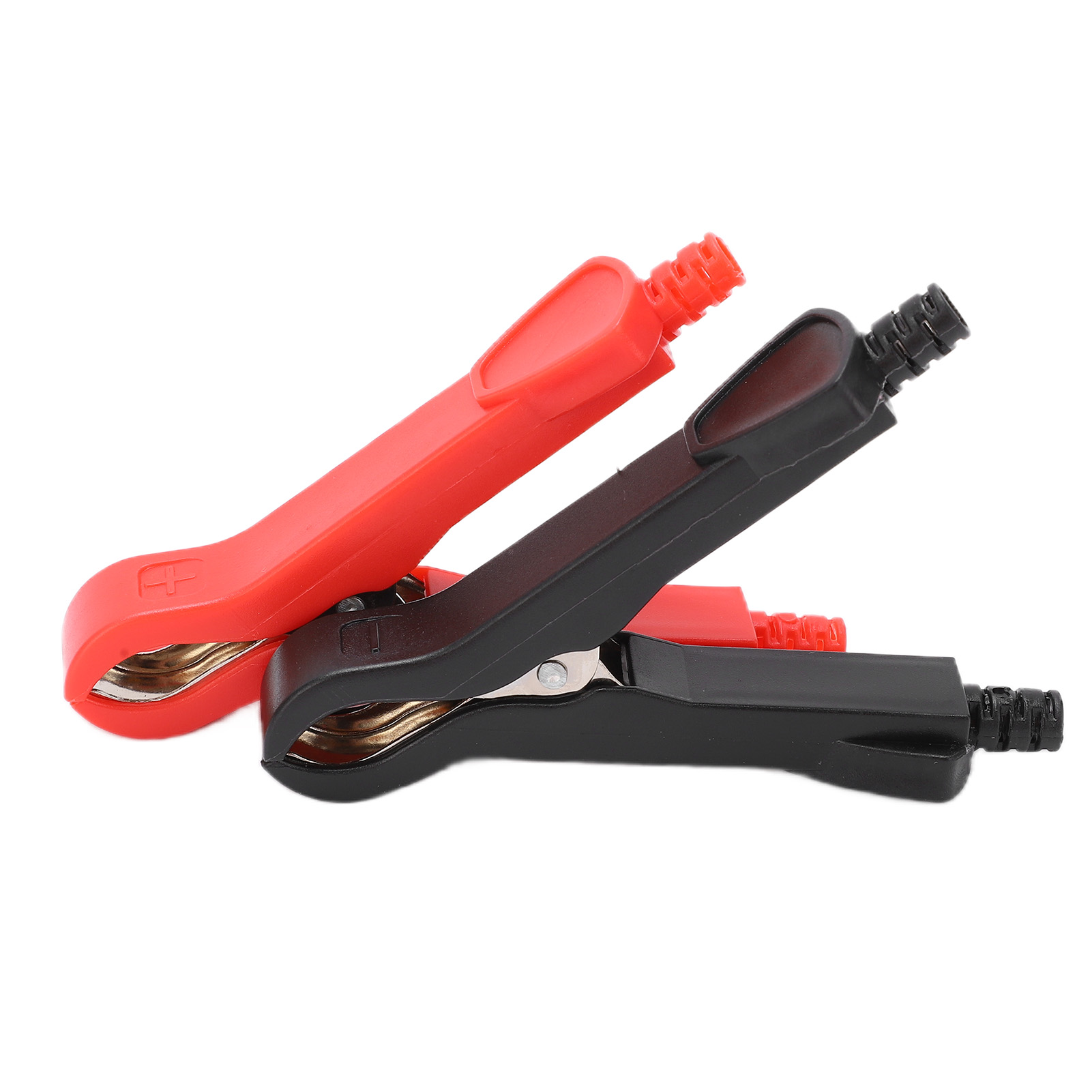 Set Aus 2 U58 30a Vernickelten Messing-prüfklemmen Mit Abs-schutzkappe, Rot Und Schwarz.
