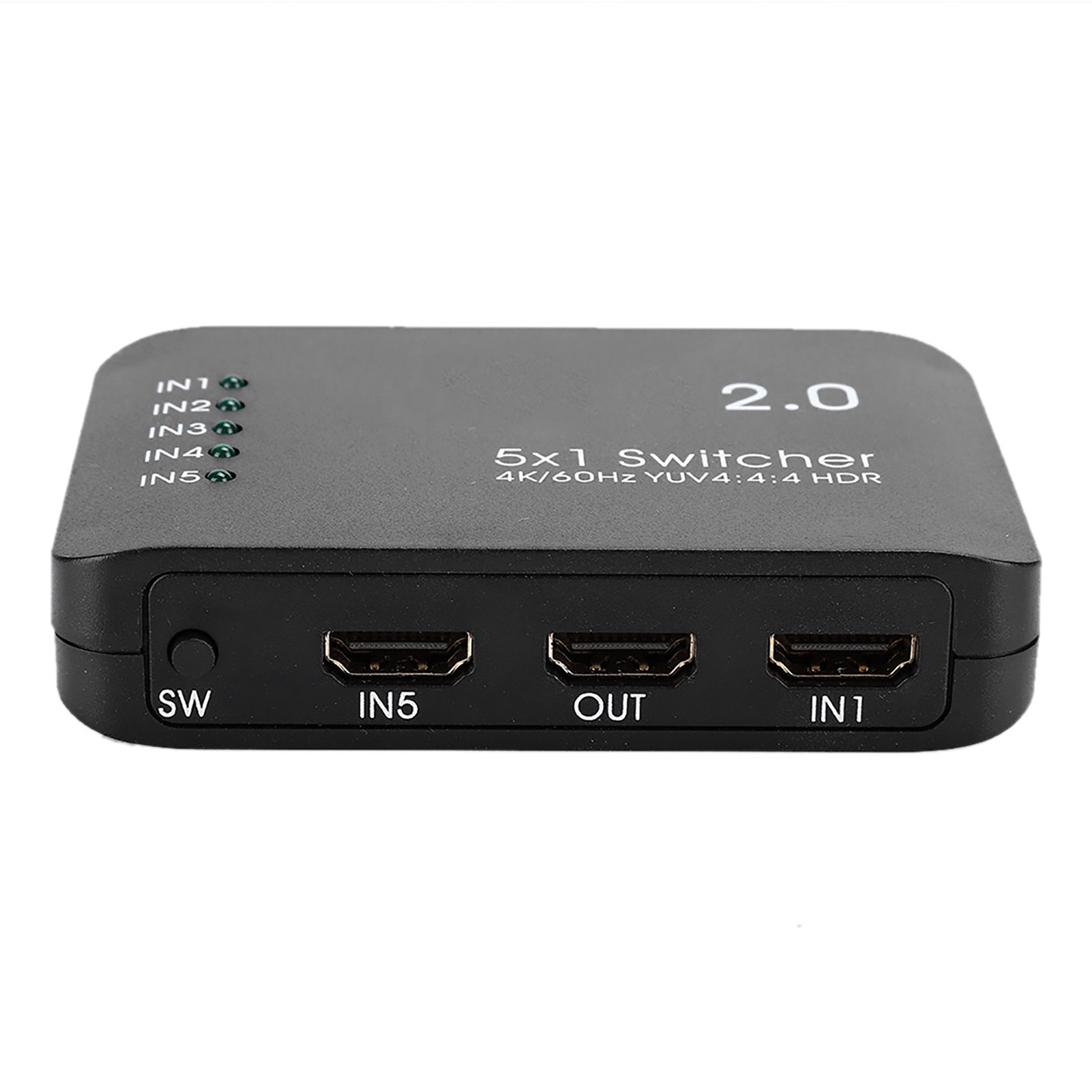 Hdmi 2.0 5-eingang/1-ausgang-umschalter, Schwarze Led-anzeige, Usb-anschluss, Für 4k 60hz Heimkino, Schwarz