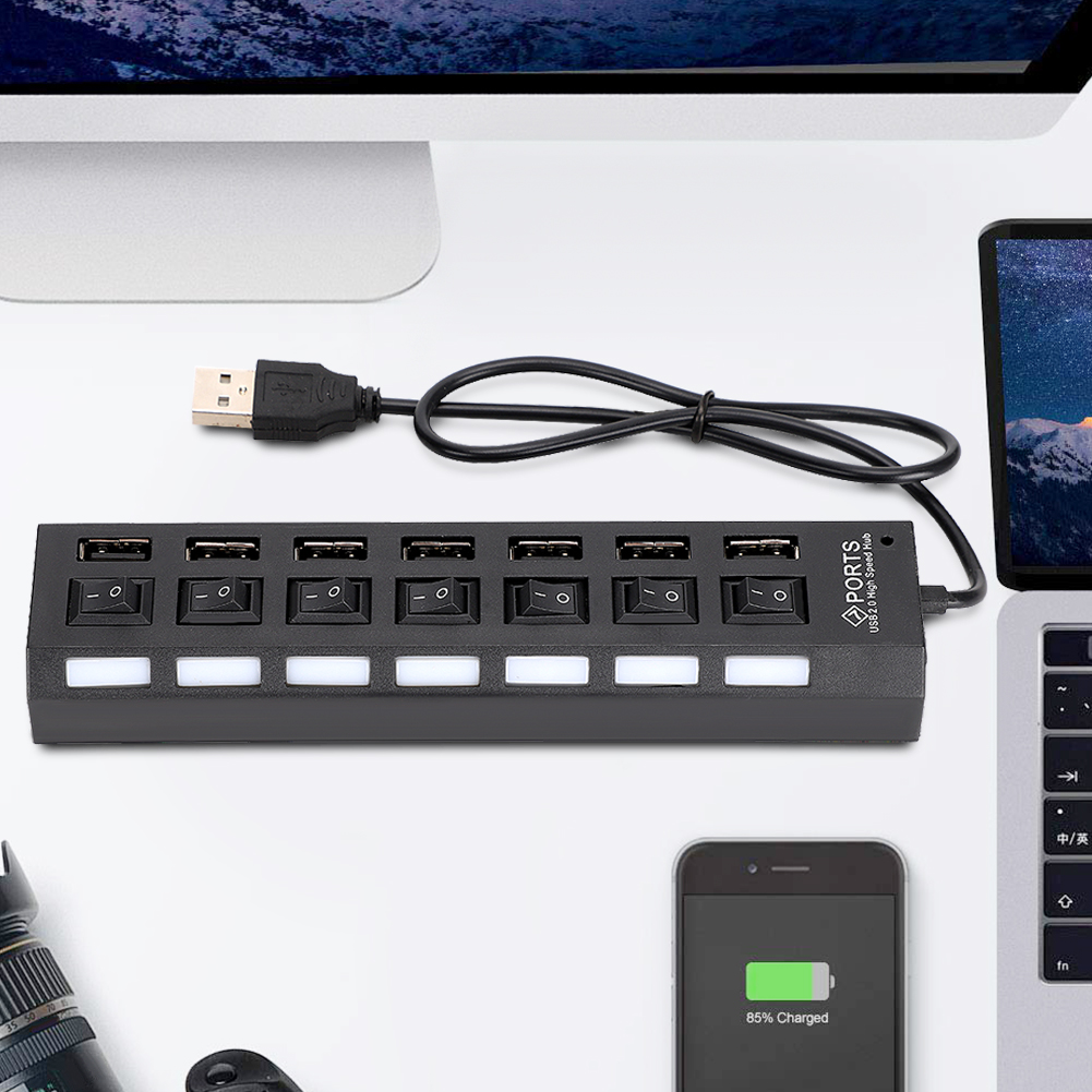 Schwarze 7-port-usb-dockingstation, 480 Mbit/s, Mit Überlastungsschutz