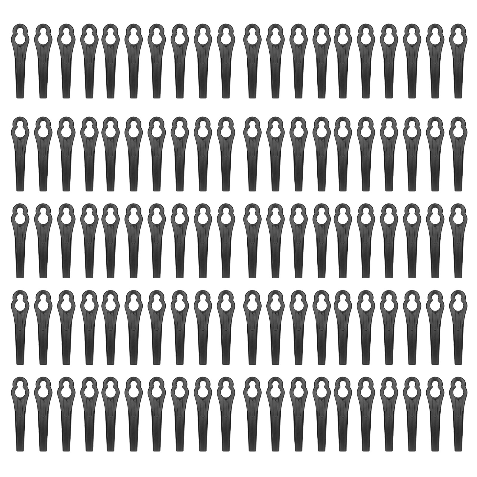 Packung Mit 100 Ersatzklingen Aus Kunststoff Für Freischneider, 80 Mm Lang, Lochdurchmesser 11 X 7 Mm, Schwarz
