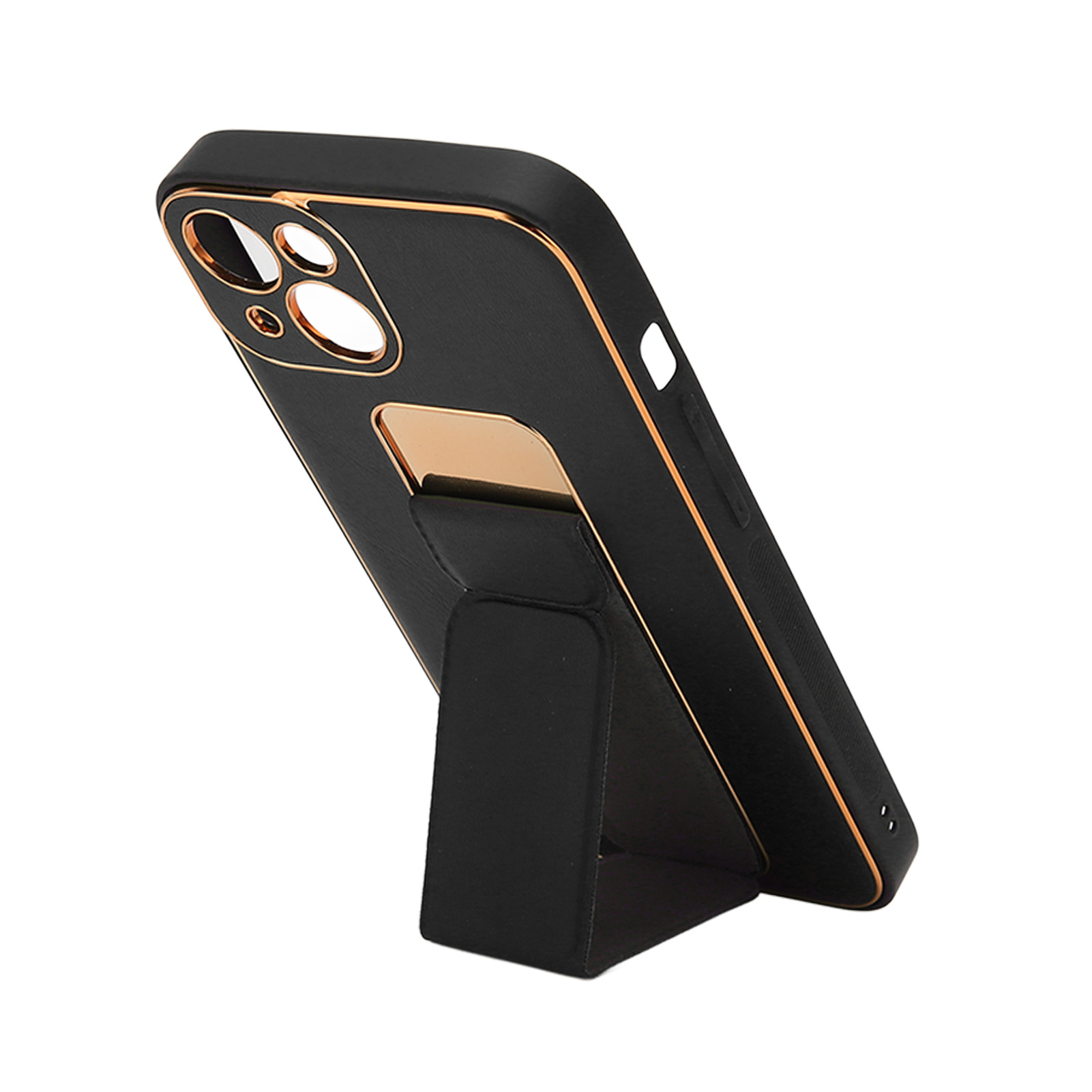 Innovative Handyhülle Mit Metall- Und Lederrahmen, Stoßfestem Schutz Und Faltbarer Handschlaufe Für Iphone 13 (schwarz)