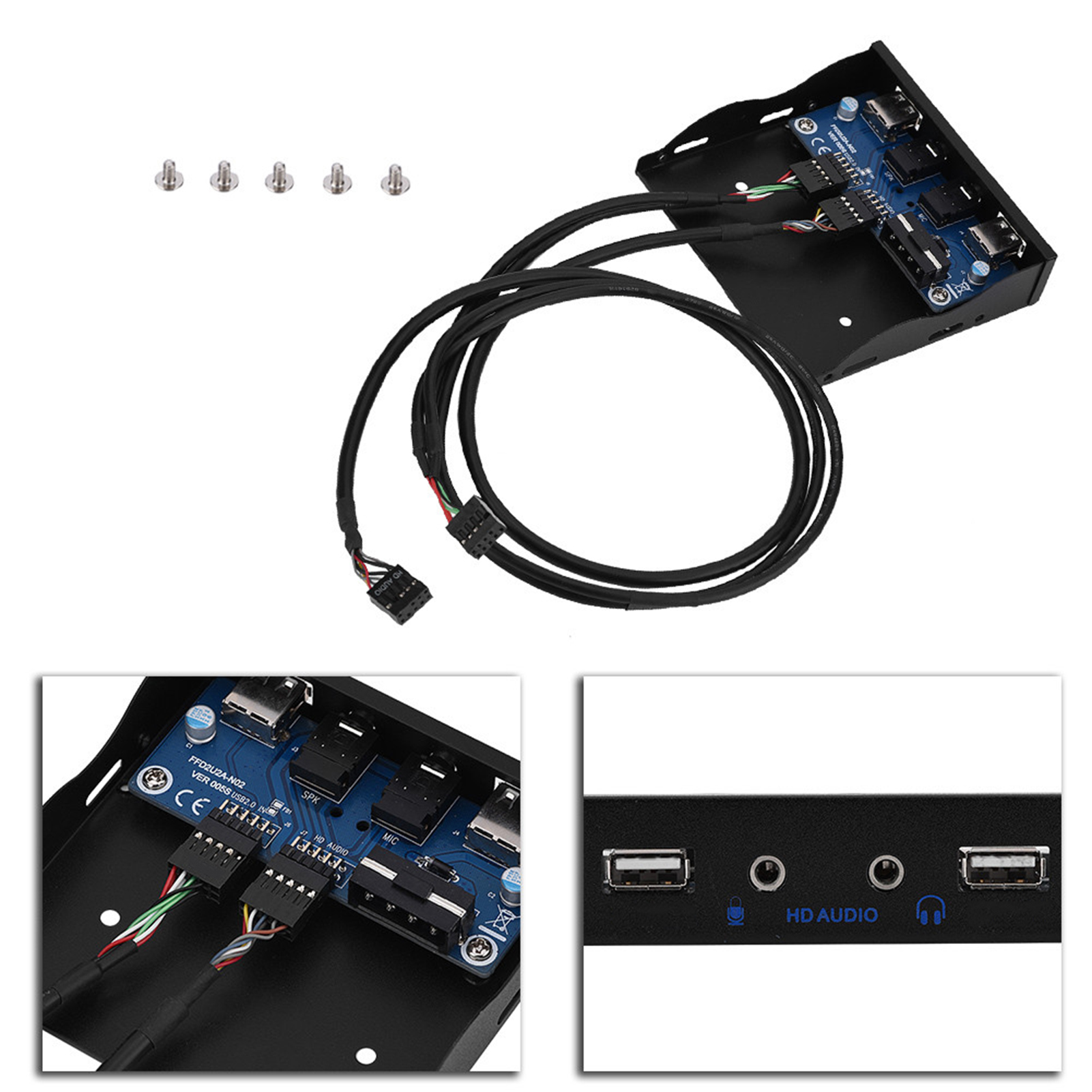 Hd Audio Usb 2.0 Audio-interface Für Diskettenlaufwerk, 3,5-zoll-frontplatte, 9-polig Auf 2 Usb 2.0, Mit Eingebautem Mikrofon.