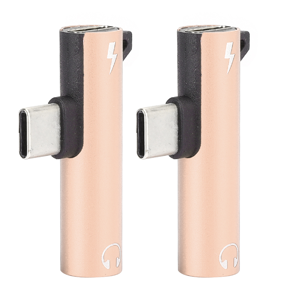 2-teiliger 2-in-1 Typ-c Auf 3,5-mm-kopfhörer-lade-/spender-adapter (gold)