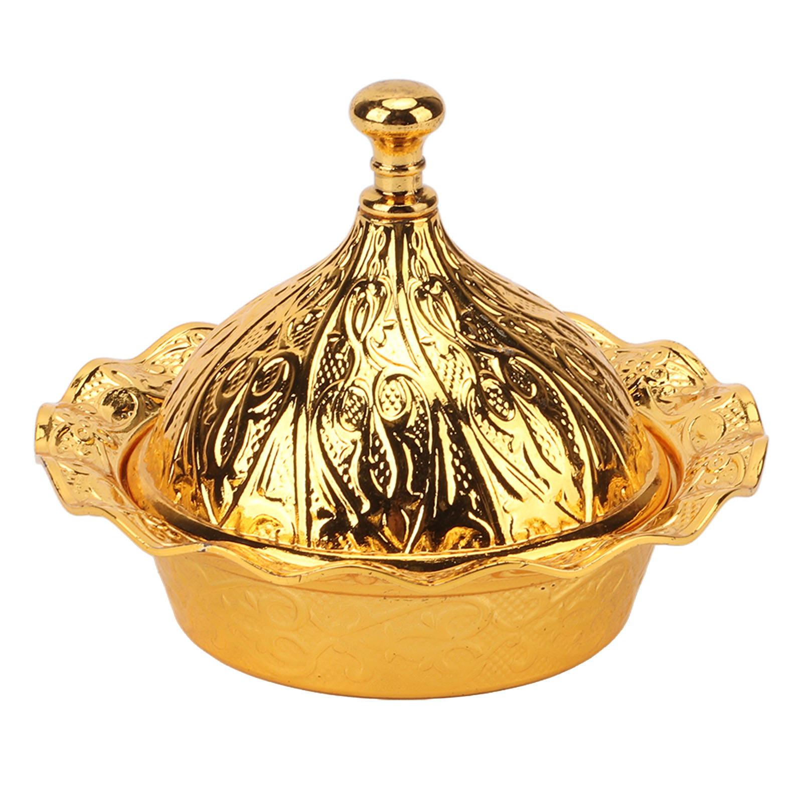 Goldene Bonboniere Mit Deckel, Geprägtes Goldenes Blumendekor, Modern Und Elegant, Aus Zinklegierung, Ideal Für Obst, Vorspeisen, Hochzeiten, Hotels Und Bars.