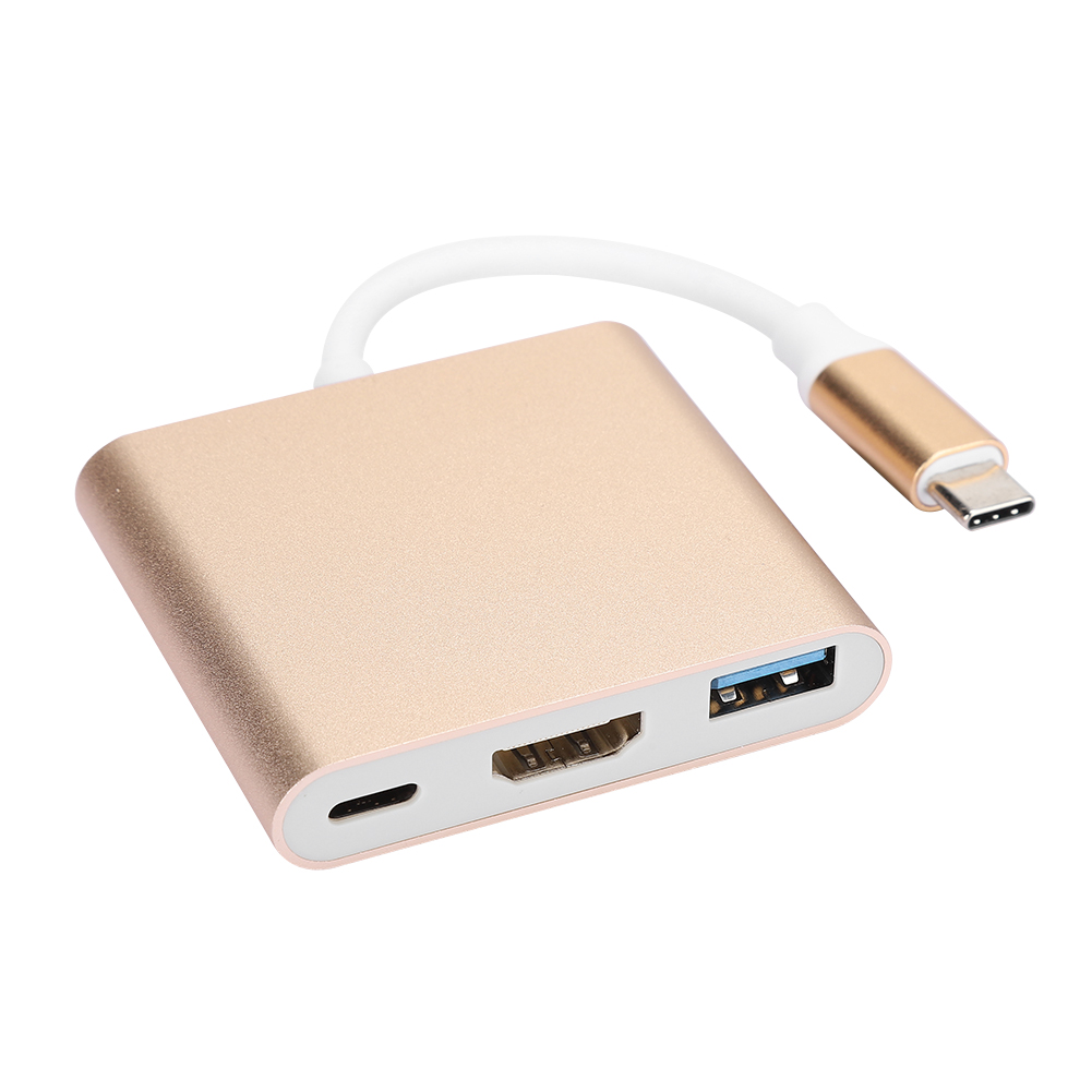 Tragbarer Und Multifunktionaler 3-in-1 Usb-c-zu-hdmi-konverteradapter Mit Metallgehäuse (gold)