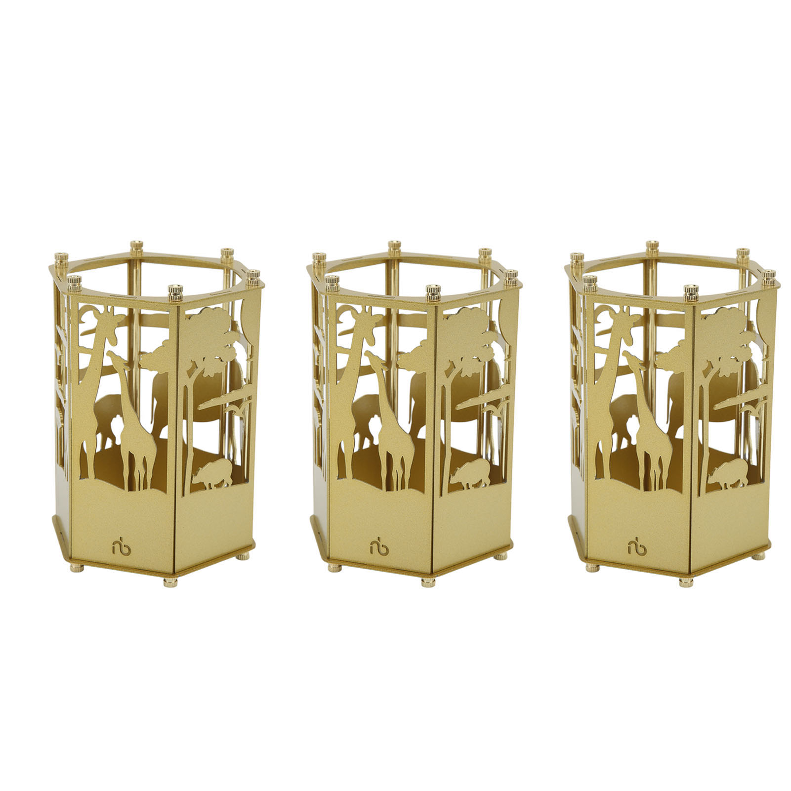 Set Aus 3 Goldenen Stifthaltern, Einzigartiges Tierdesign, Einfache Montage, Plattierte Metalloberfläche, Für Büro, Zuhause Oder Schule.