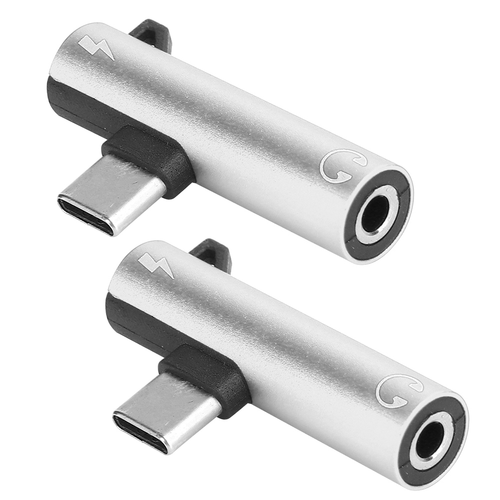 2-teiliger 2-in-1 Typ-c Auf 3,5-mm-audiokabel-lade-/verteileradapter (silber)