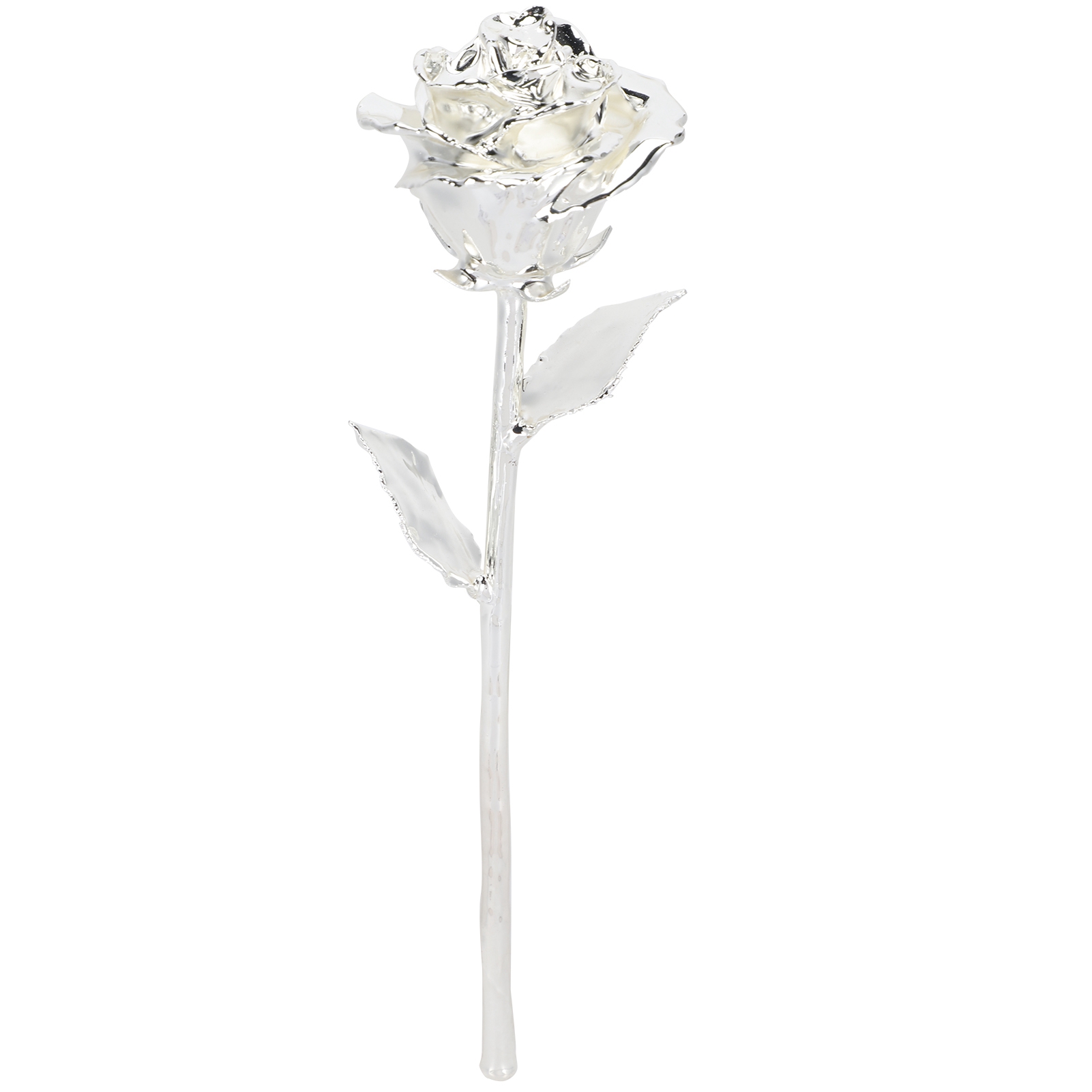 Langstielige Rose, In 24-karätiges Gold Getaucht, Echte Künstliche Blume Mit Blatt, Handgefertigte Kollektion, Silber