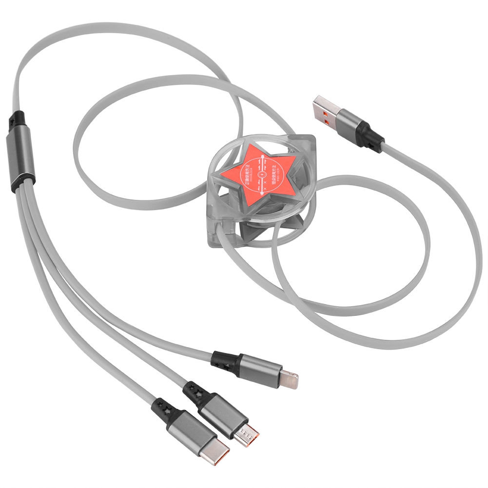 Red Star 3-in-1 Einziehbares Ladekabel Für Ios, Usb Typ-c-anschluss, Silber
