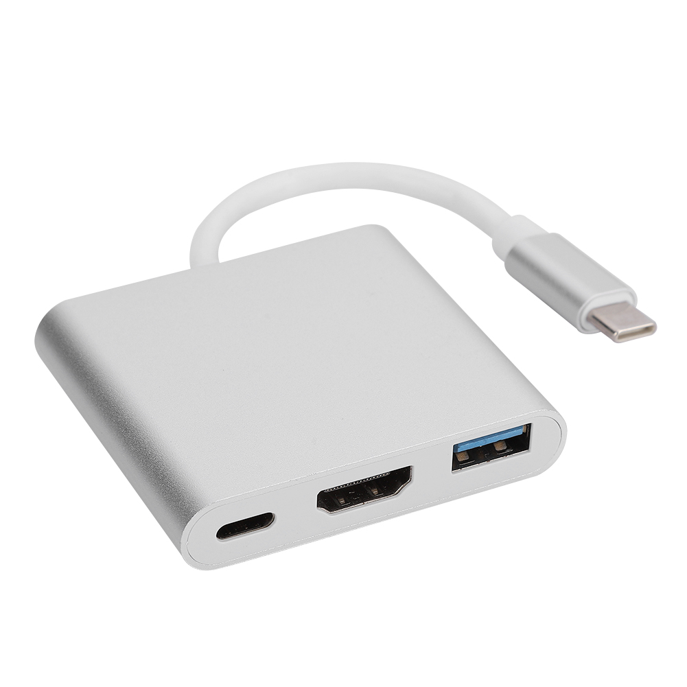 Tragbarer Und Multifunktionaler 3-in-1 Usb-c-zu-hdmi-konverteradapter Mit Metallgehäuse (silber)