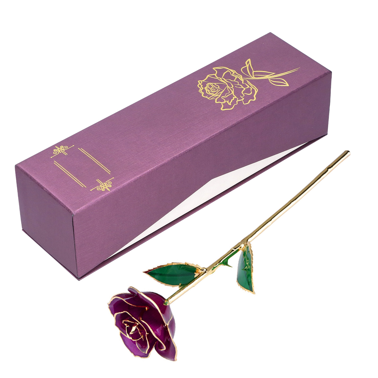 Echte, In 24-karätiges Gold Getauchte, Stabilisierte Lila Rose Mit Ständer, Ideales Geschenk Zum Valentinstag, Geburtstag Oder Zur Hochzeit.