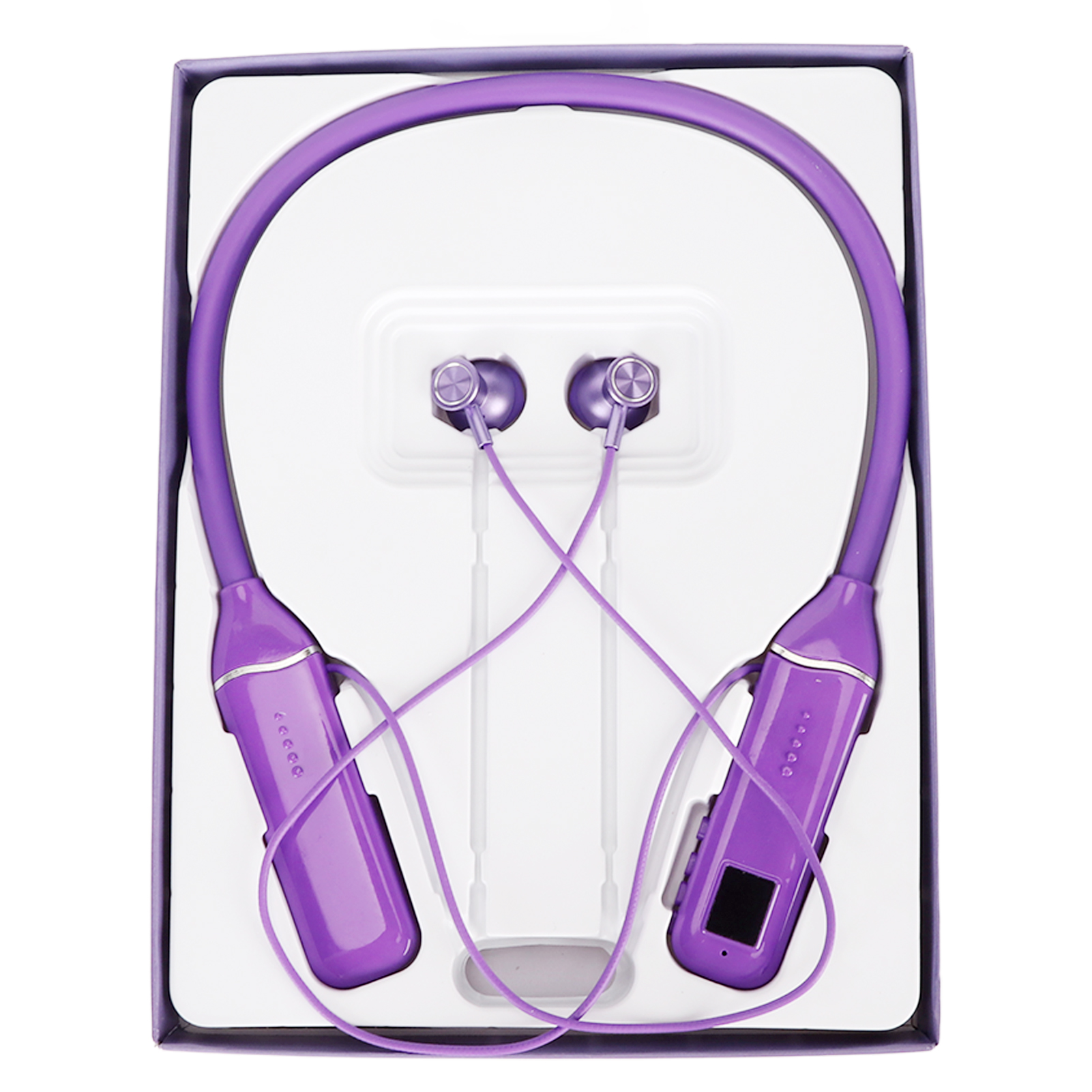 Bluetooth-nackenbügelkopfhörer Mit Led-akkustandsanzeige, Speicherkartenleser, Magnetischen Ohrhörern Und Violetter Rgb-hintergrundbeleuchtung.