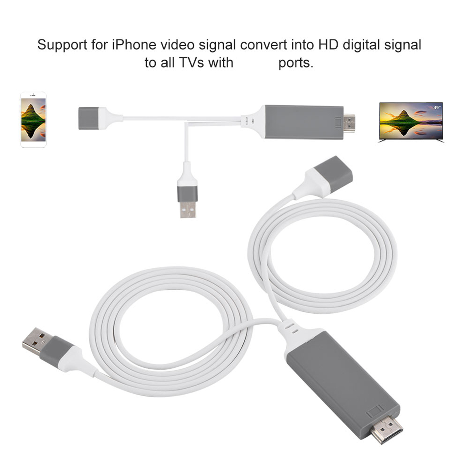 Hdmi-kabel Für Smartphones (3 Farben) - 1080p Plug & Play Digital-av-adapter Für Ios Und Android (weiß)