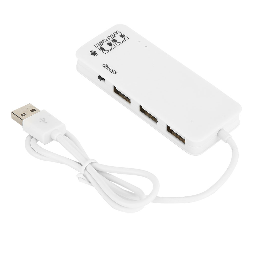 Usb 2.0 Auf 3 Usb 2.0 Port Hub + Kopfhörer-/mikrofonanschluss Mit 7.1-kanal-audio, Adapter Und Port-splitter, Weiß