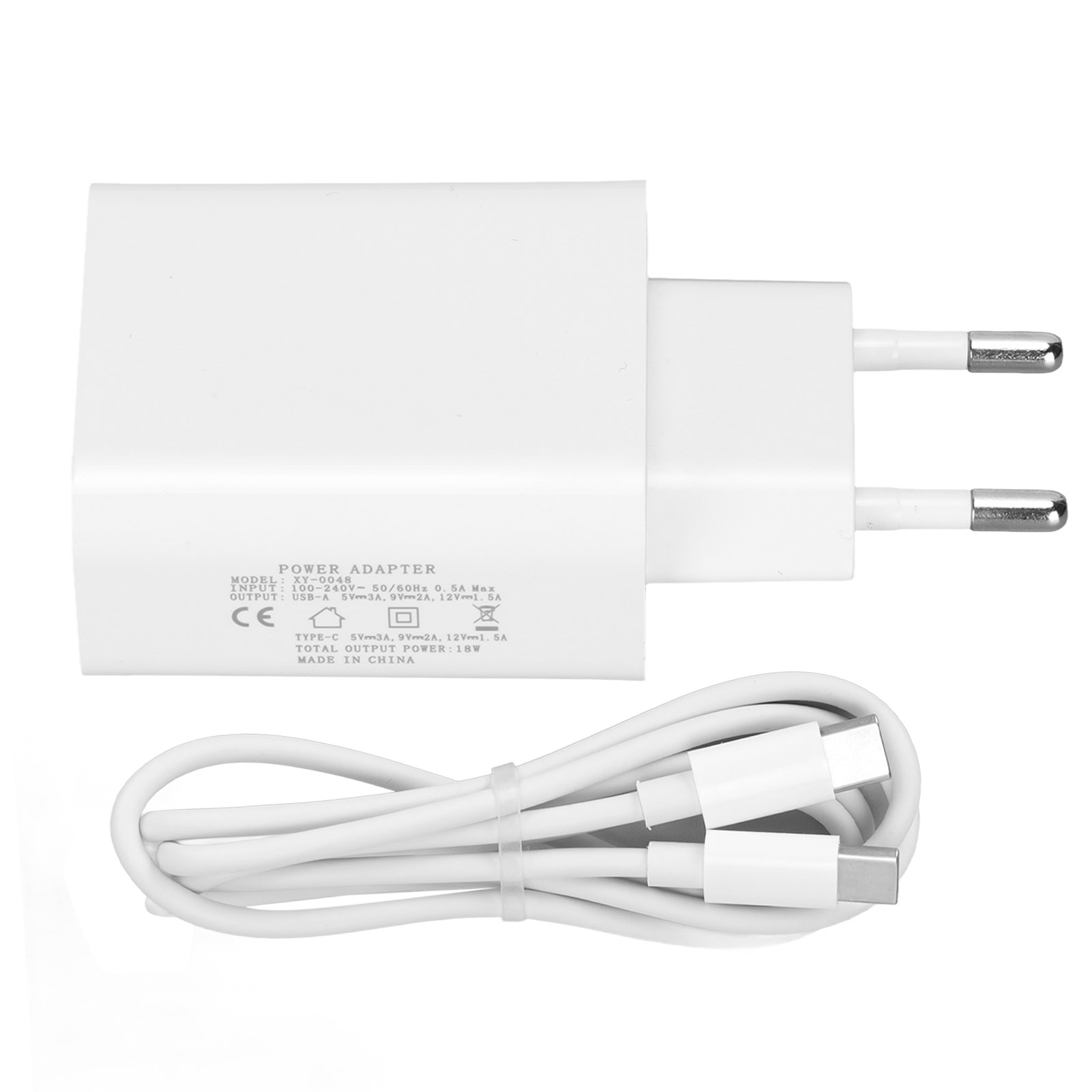 Dual-port Qc3.0 18w Pd Schnelllade-netzteil Mit Usb-c-kabel Für Smartphones (100-240v Eu-stecker).