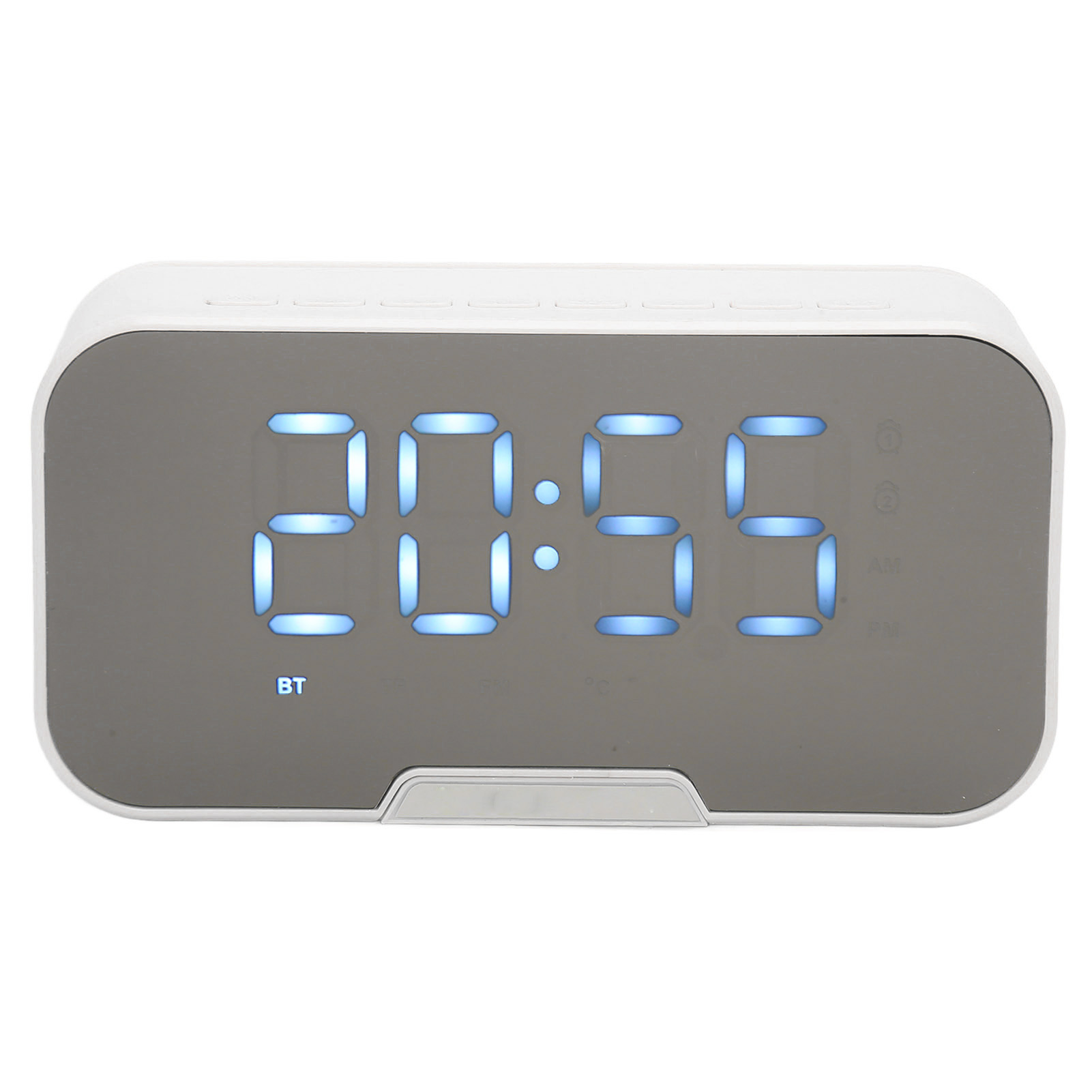 Bluetooth-lautsprecher Mit Digitalem Wecker, Temperaturanzeige, Sprachansagen, Fm-radio, Spiegel, Wecker, Weißer Lautsprecher