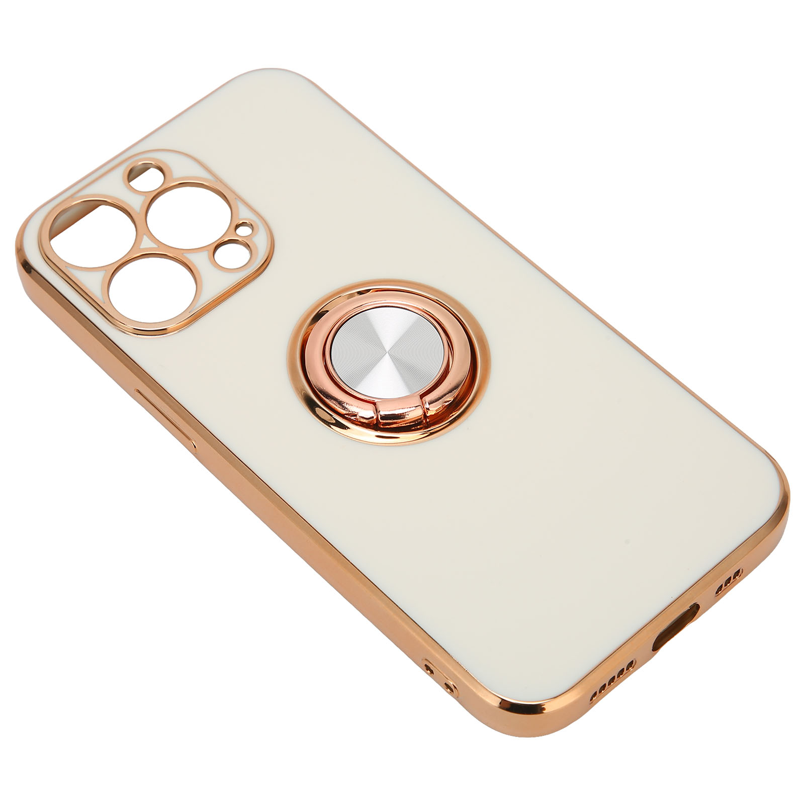 Roségoldplattierte Handyhülle Mit Ring, Ultradünn Und Flexibel, Aus Tpu, Für Iphone 13 Pro (weiß).