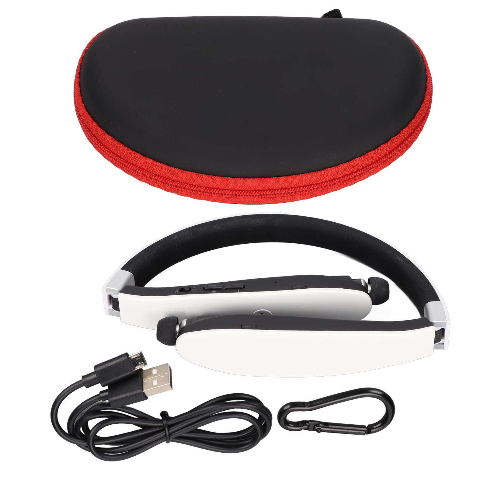 Geräuschunterdrückender Stereo-bluetooth-nackenbügelkopfhörer, Faltbar Und Einziehbar, Kabellos, Mit Mikrofon, Weiß