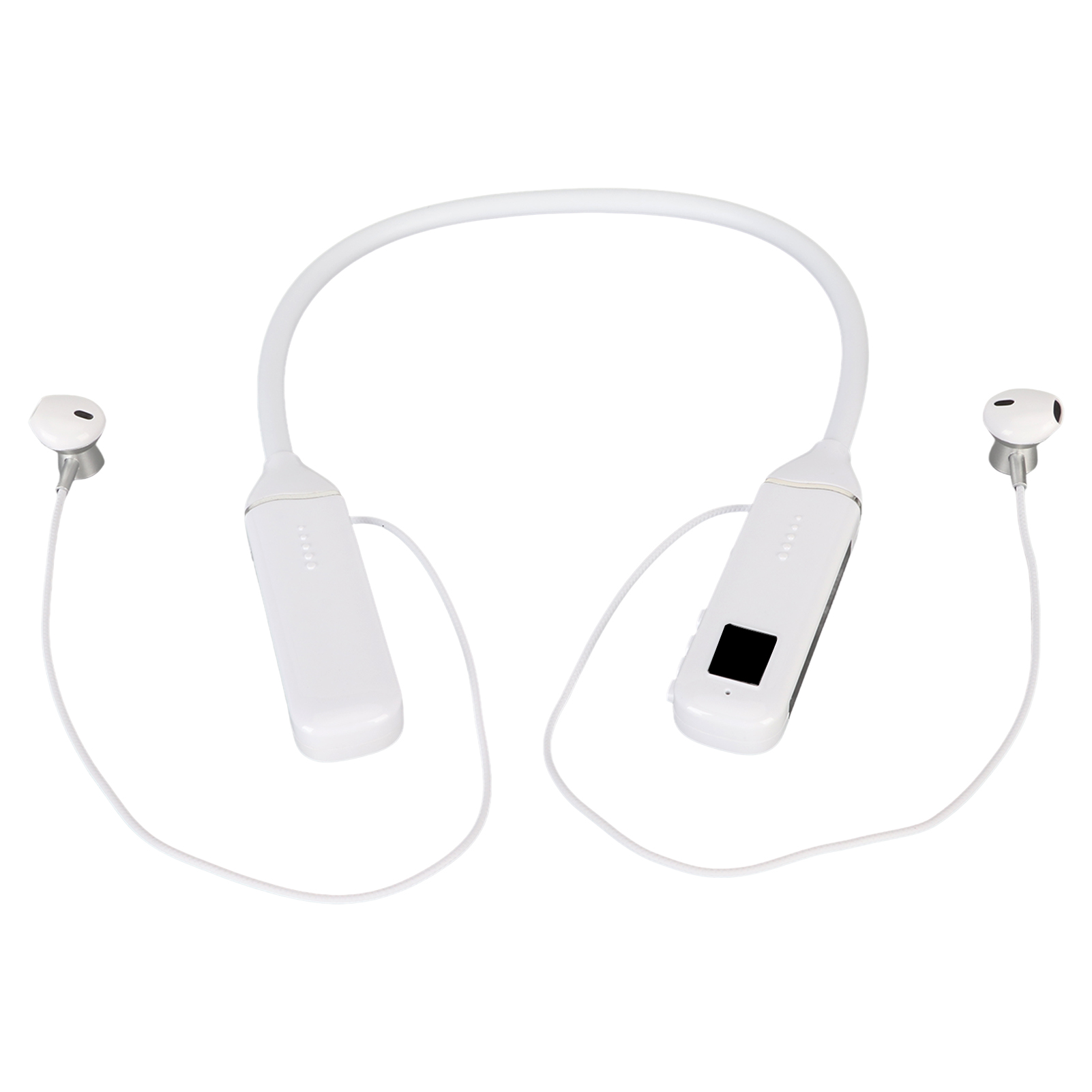 Bluetooth-nackenbügelkopfhörer Mit Led-akkustandsanzeige, Speicherkartenleser, Magnetischen Ohrstöpseln Und Weißer Rgb-hintergrundbeleuchtung.