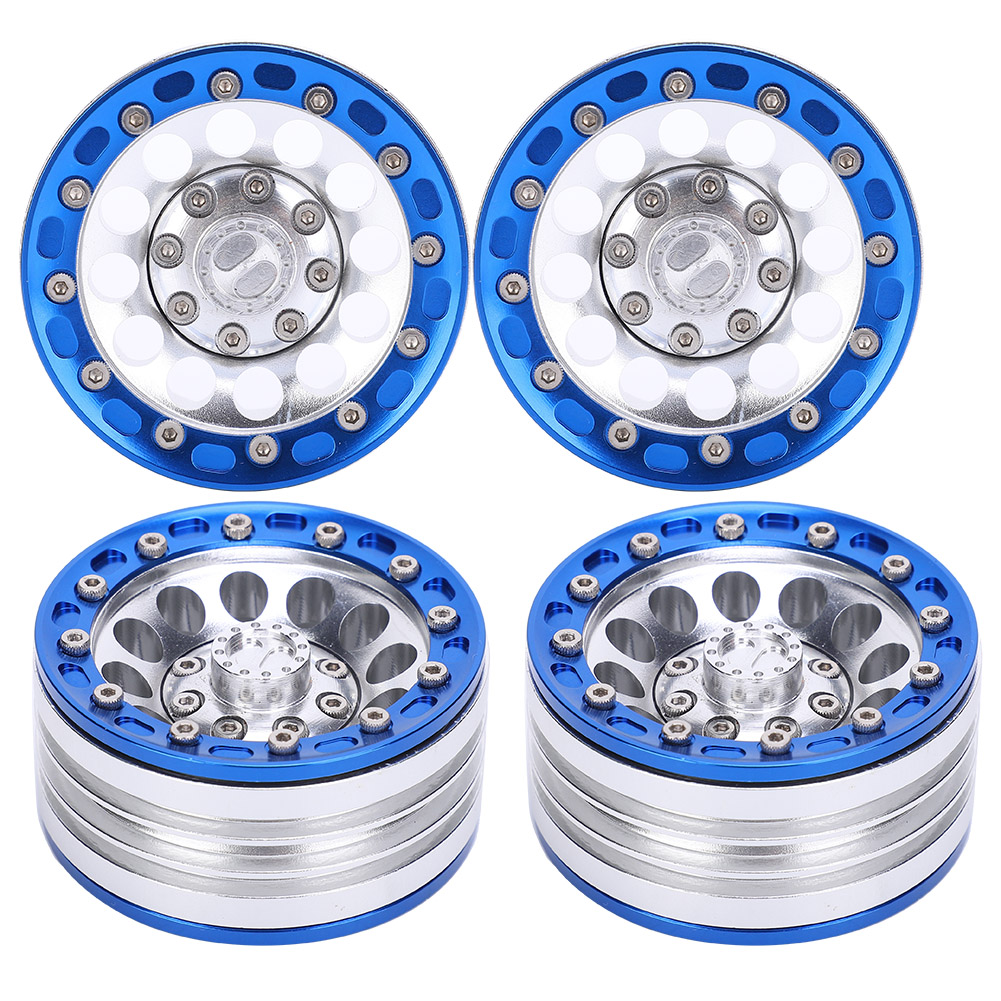 Satz Mit 4 Universellen Metallradnaben Für Rc-autos, Kompatibel Mit 1/10 (1,9 Zoll) Rc-crawlern, Blau Und Silber.