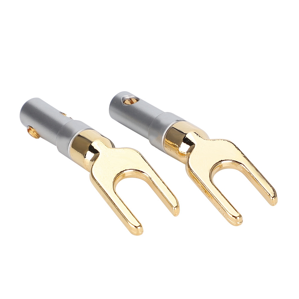 Set Aus 2 Vergoldeten U-förmigen Gabel-audio-klinkensteckern Aus Reinem Kupfer.