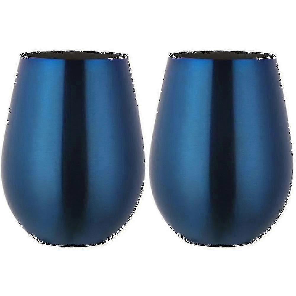 Set Aus 2 Stielosen Edelstahl-weingläsern, Ideal Für Reisen (blau).
