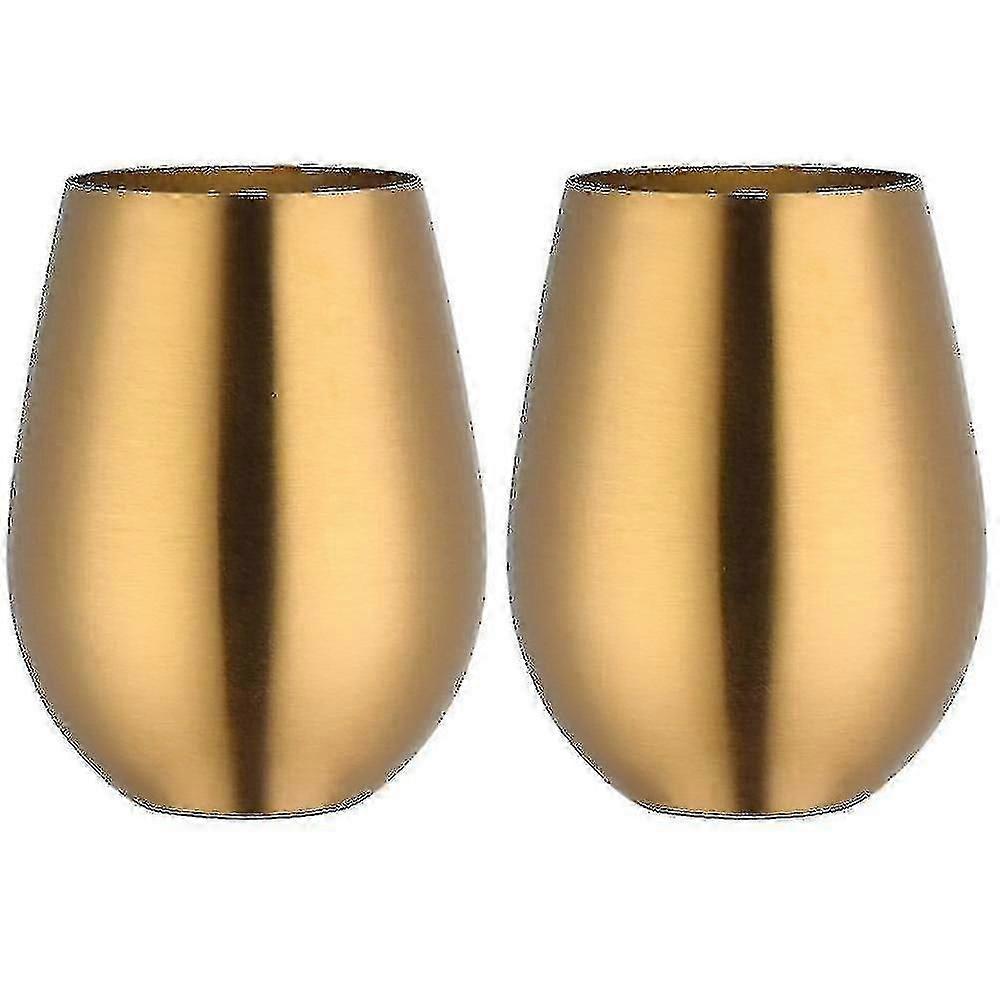 Set Aus 2 Stiellosen Weingläsern Aus Edelstahl, Goldfarben, Perfekt Für Reisen.