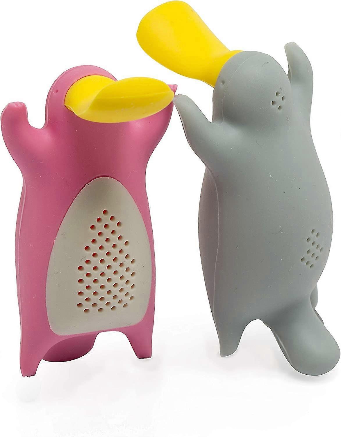 Geschenkset Mit 2 Tee-eiern Für Losen Tee, Motiv: Schnabeltierpaar, Grau.