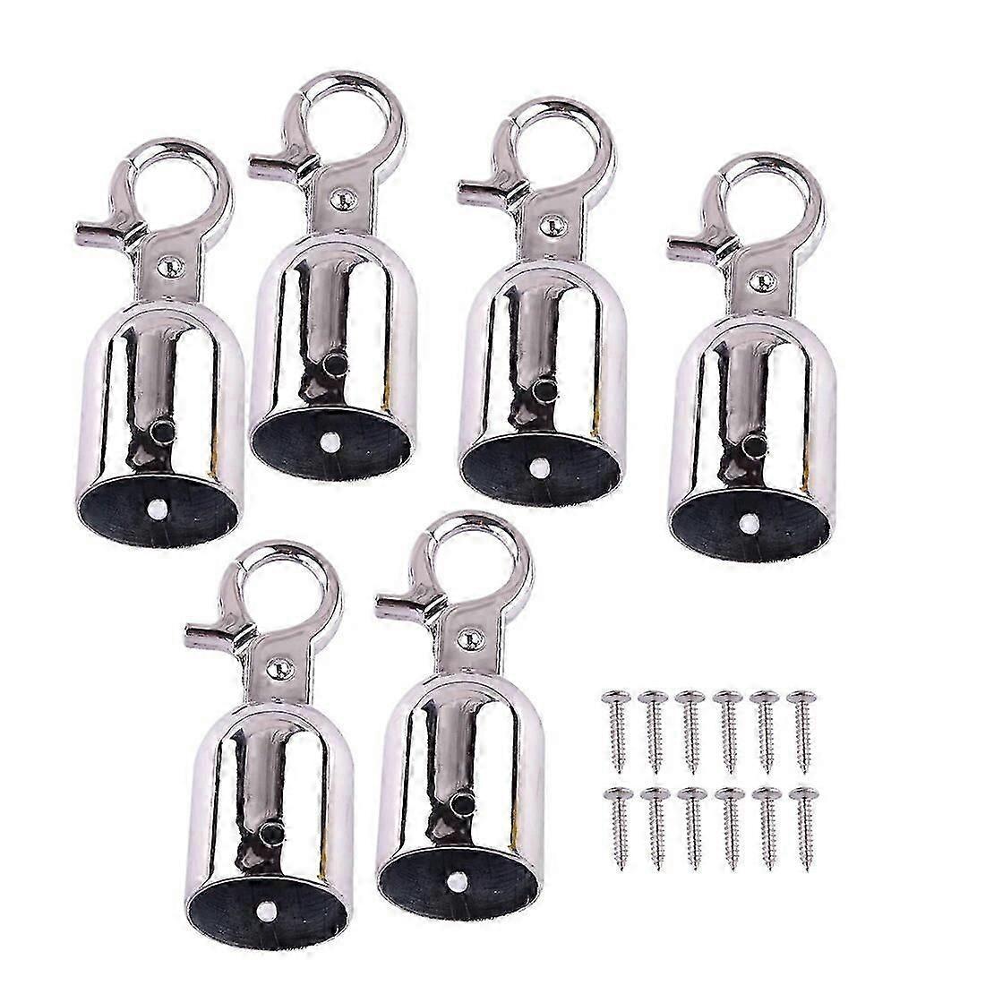 Set Mit 6 Robusten, 28 Mm Langen Silbernen Kordelenden Mit Aufhängehaken Und Automatikverschluss.