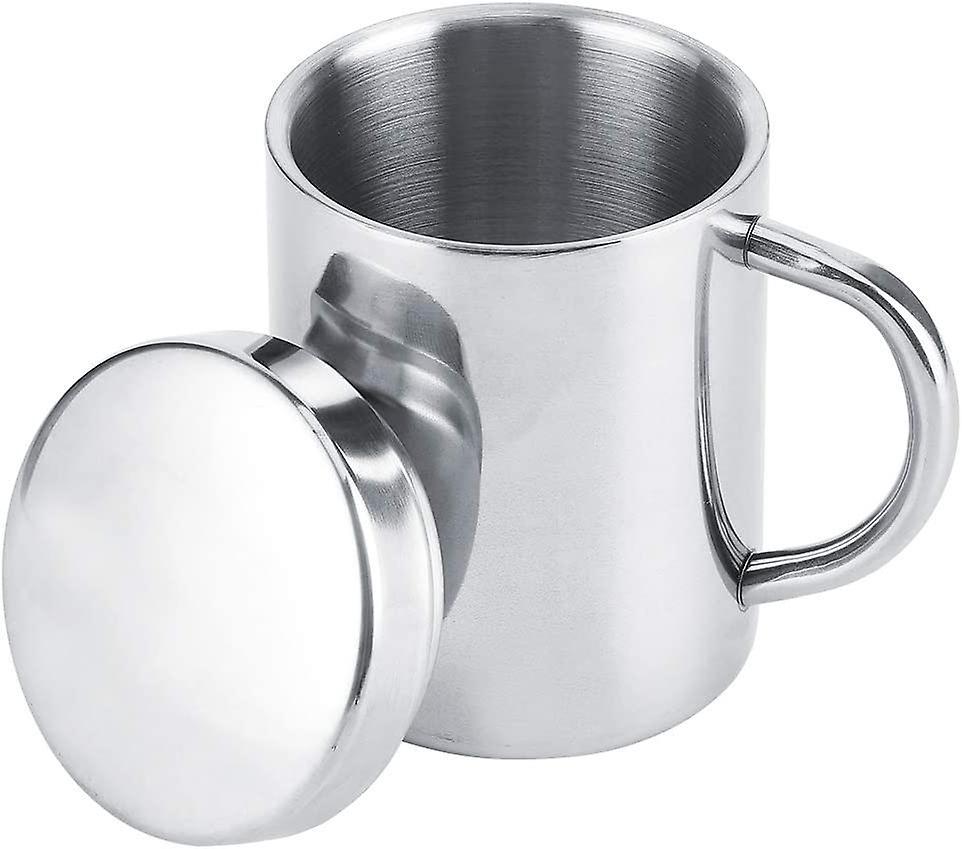 Kaffeebecher Aus Edelstahl, Doppelwandiger Becher Mit Deckel Und Henkel, Ideal Zum Wandern Und Campen.