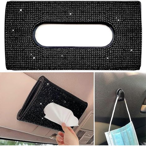 Taschentuchbox-halter Für Die Sonnenblende Im Auto, Hängendes Taschentuchetui Aus Pu-leder, Verziert Mit Funkelnden Kristallen, Dermasy
