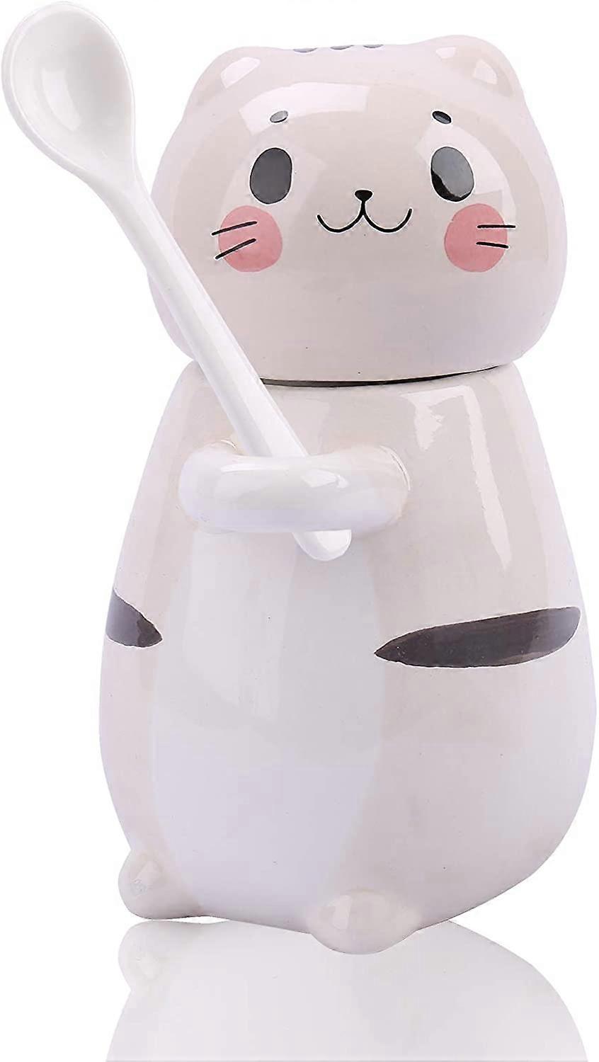 Niedliche Katzentasse, Keramik-kaffeebecher Mit Deckel Und Löffel, 265 Ml (9 Oz), Kawaii-teetasse, Milchbecher, Weihnachts-/geburtstagsgeschenk