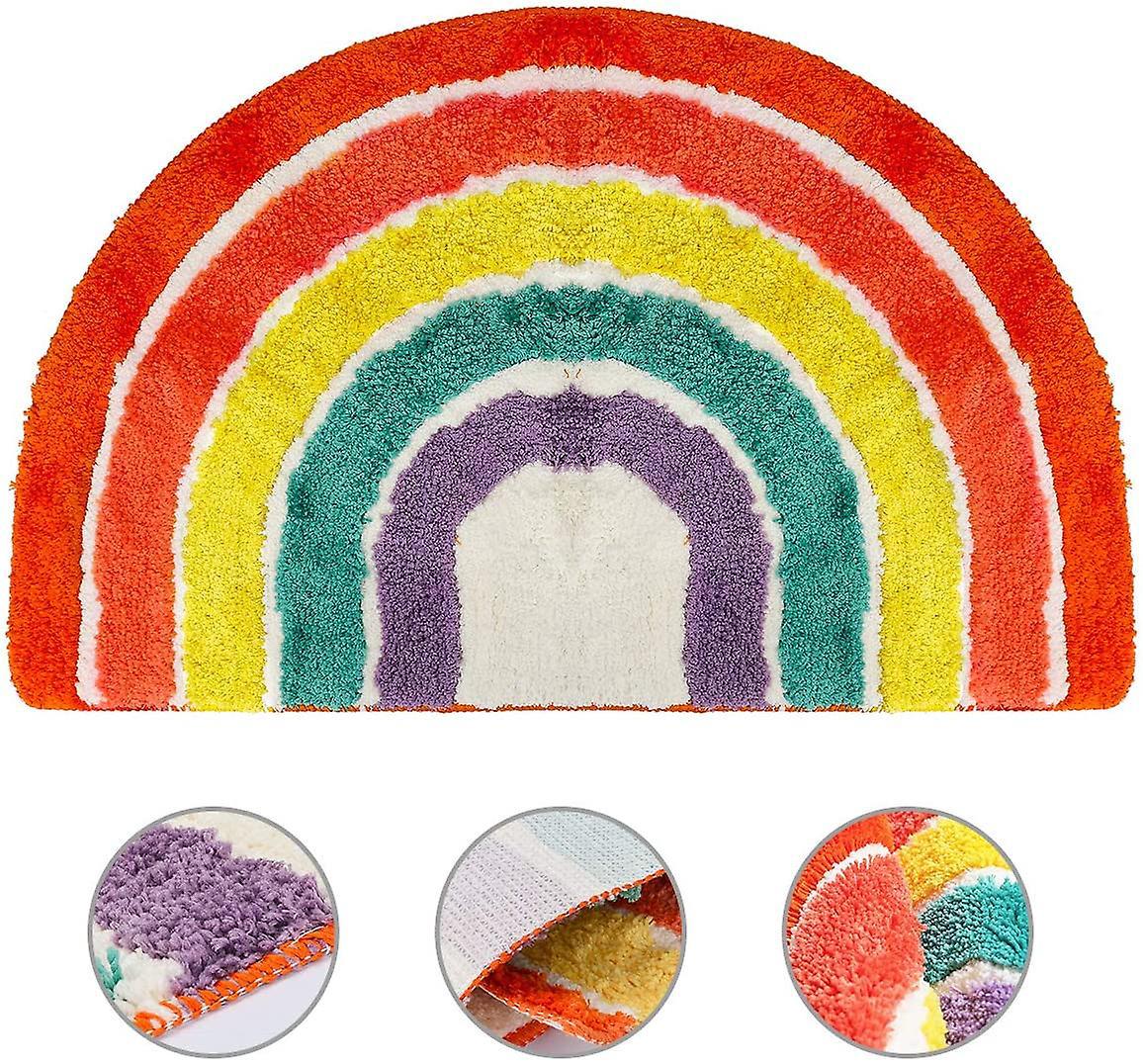Badezimmerteppich, Regenbogen-teppich Für Drinnen, Rutschfester Halbkreisteppich, Weicher, Flauschiger Teppich