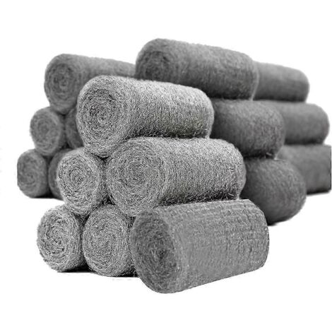 Packung Mit 24 Rollen Stahlwolle Zur Mäusebekämpfung Sowie Zum Reinigen Und Abdichten Kleiner Löcher. Feine Stahlwolle, Silbergrau.