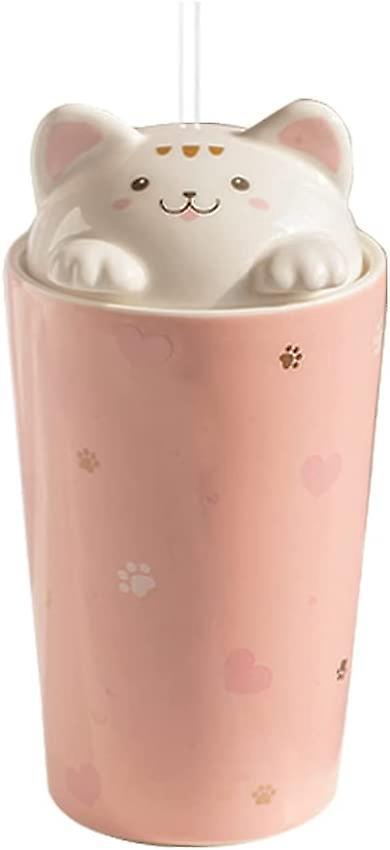 Kaffeebecher Mit Katzenmotiv Und Strohhalm, Keramik-reisebecher Mit 3d-kätzchendeckel, Wiederverwendbar, Für Tee, Milch Und Bubble Tea