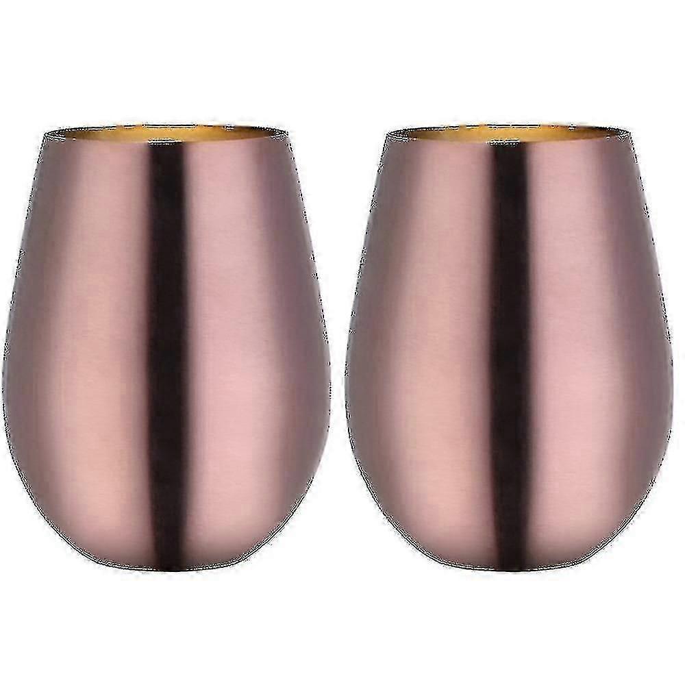 Set Aus 2 Stiellosen Weingläsern Aus Edelstahl, Roségoldfarben, Ideal Für Reisen.