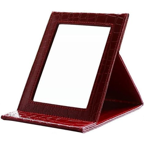 Reisespiegel Aus Leder, Taschenspiegel, Kompaktspiegel (rotes Krokodilleder)