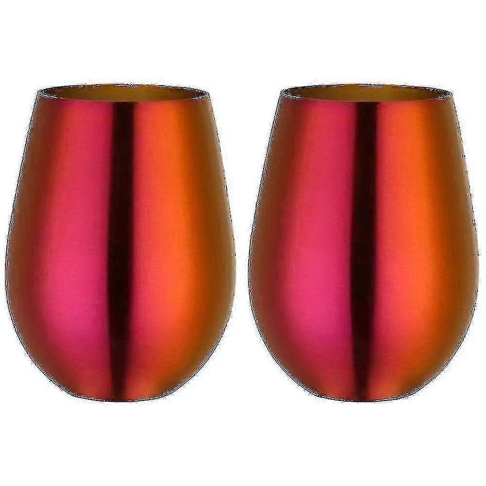 Set Aus 2 Stielosen Weingläsern Aus Edelstahl, Magisches Rot, Perfekt Für Reisen.
