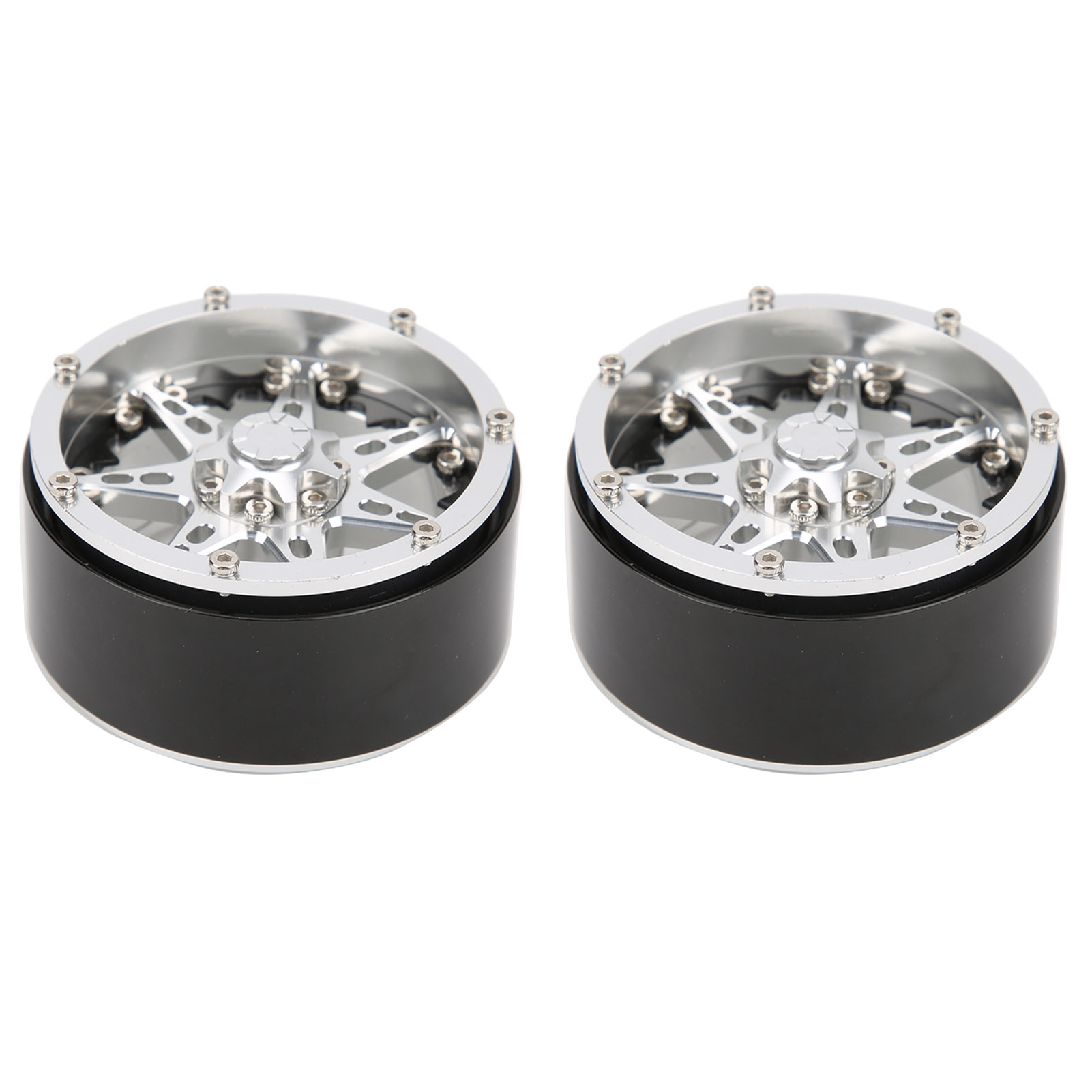 Satz Mit 2 Beadlock-felgen Aus Aluminiumlegierung Für 1/10 Scx10 / Trx4 / Trx6 Rc-cars (ersatzteile, Silber Und Schwarz).
