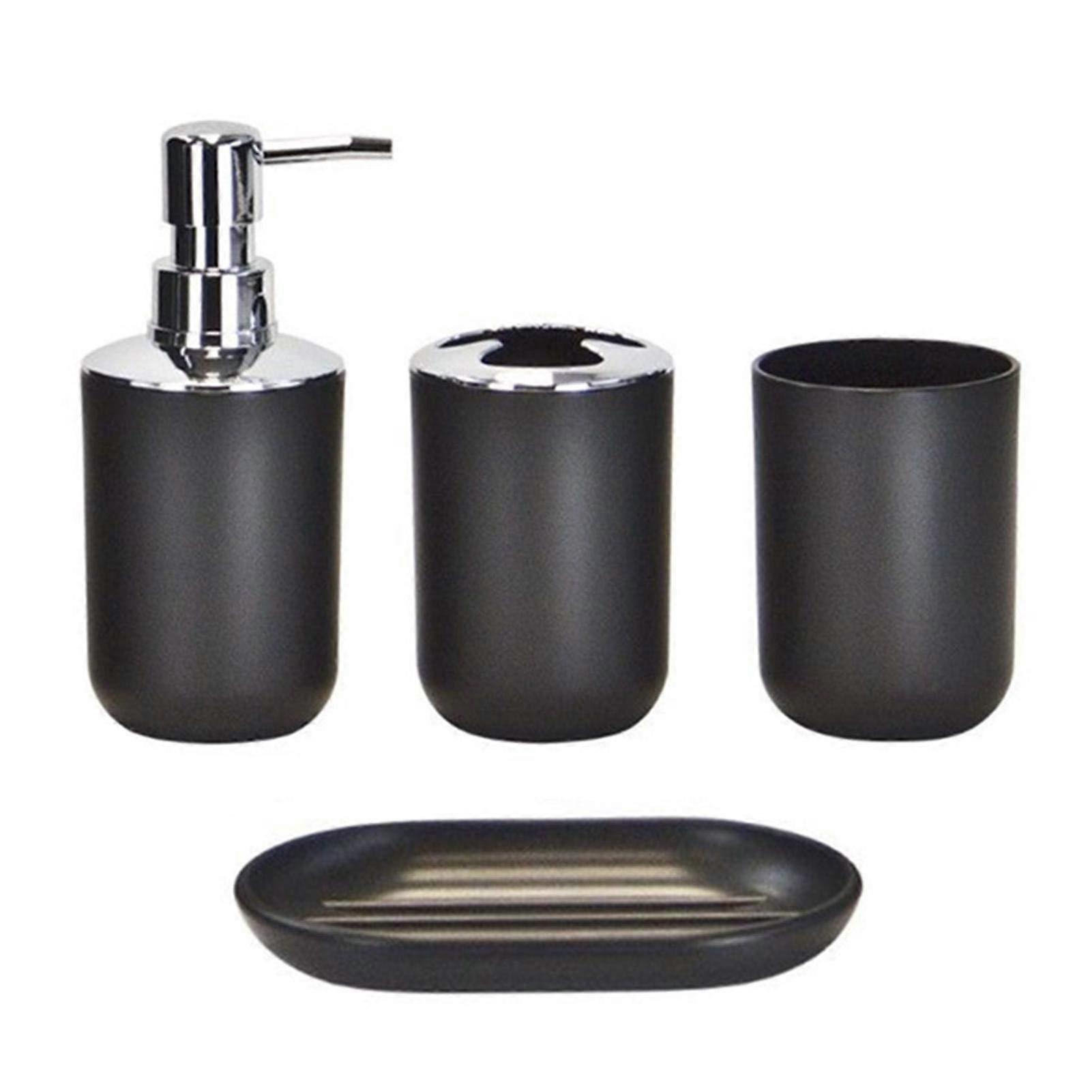 4-teiliges Badezimmer-accessoire-set Bestehend Aus Seifenspender, Zahnbürstenhalter, Zahnbürstenhalter Und Seifenschale (schwarz)