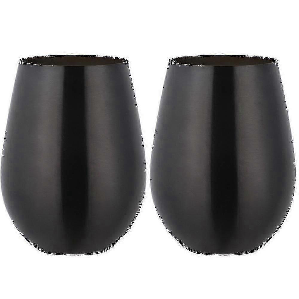 Set Aus 2 Stielosen Edelstahl-weingläsern, Ideal Für Reisen (schwarz).