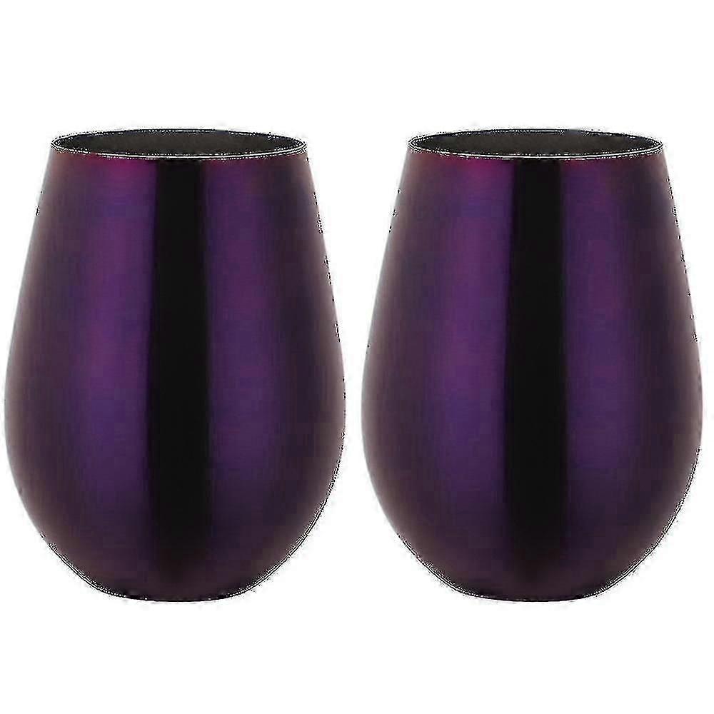 Set Aus 2 Stielosen Edelstahl-weingläsern, Ideal Für Reisen (lila).
