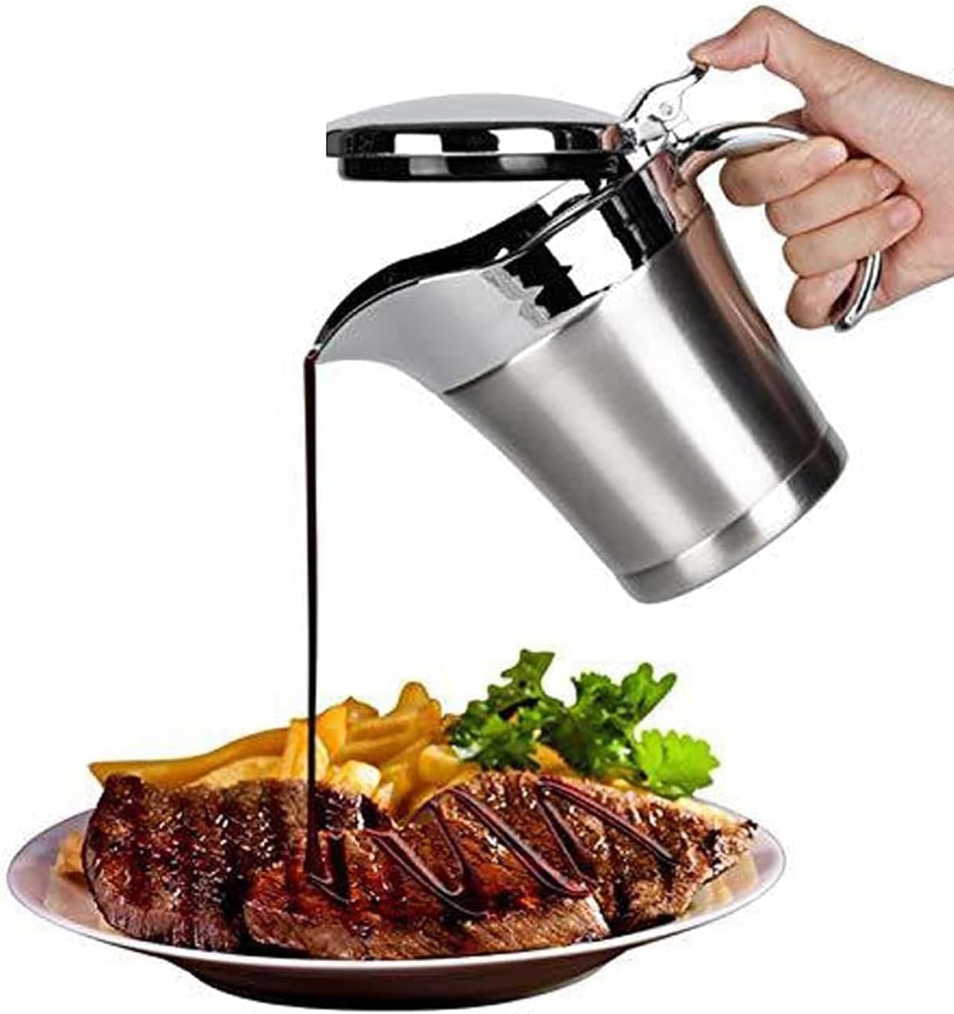 Premium Edelstahl Thermo Sauciere, Soßenkanne Mit Klappdeckel & Geschenkbox (450ml) - Doppelwandig - Abendessen, Restaurants, Partys, Weihnachten