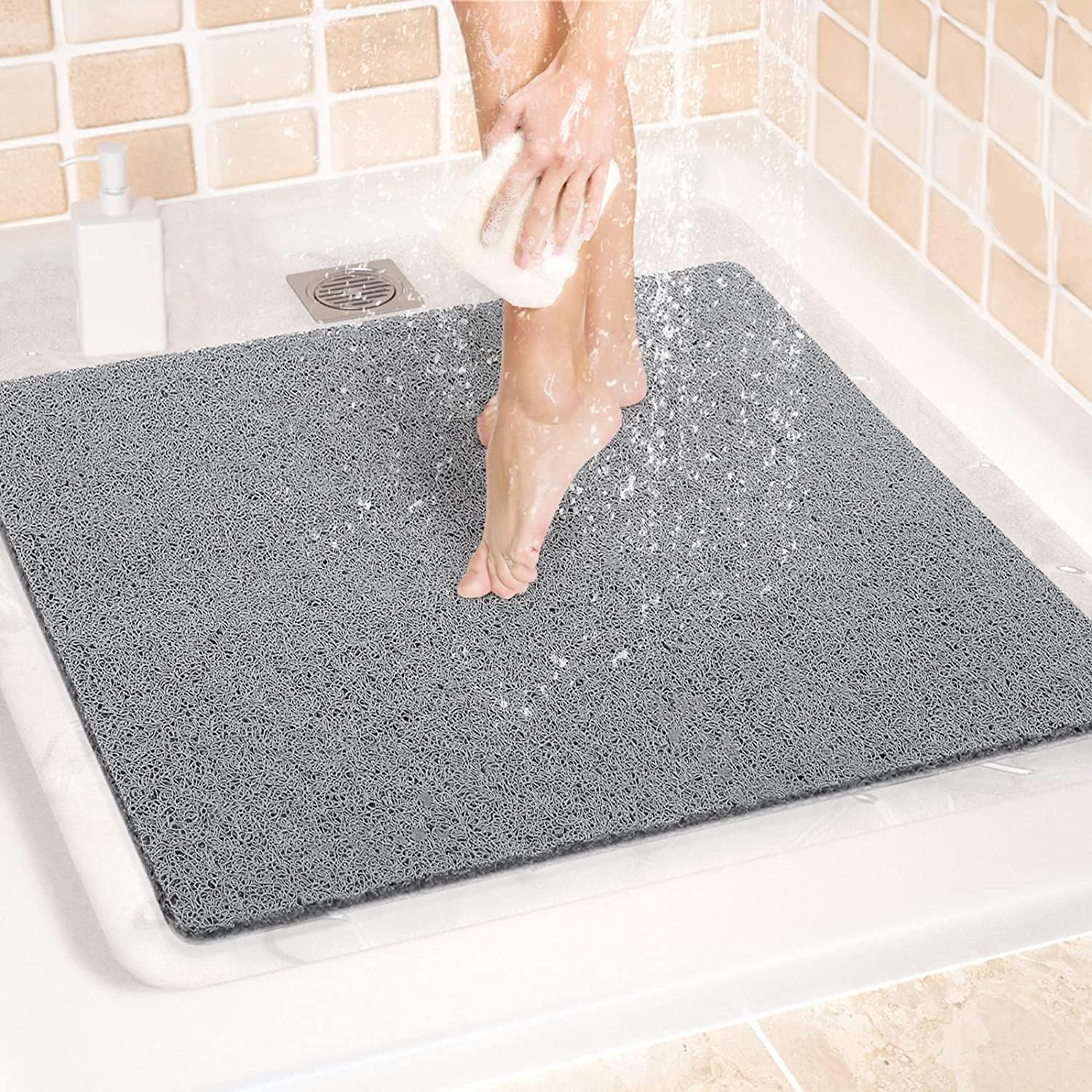 Duschmatte Rutschfest Quadratisch, Pvc-luffa Duschmatte Komfort Sicherheits Duschmatten Massage Anti-rutschmatte Für Nassbereiche Schnell Trocknend Leichte Reinigung (80 X 80 Cm)