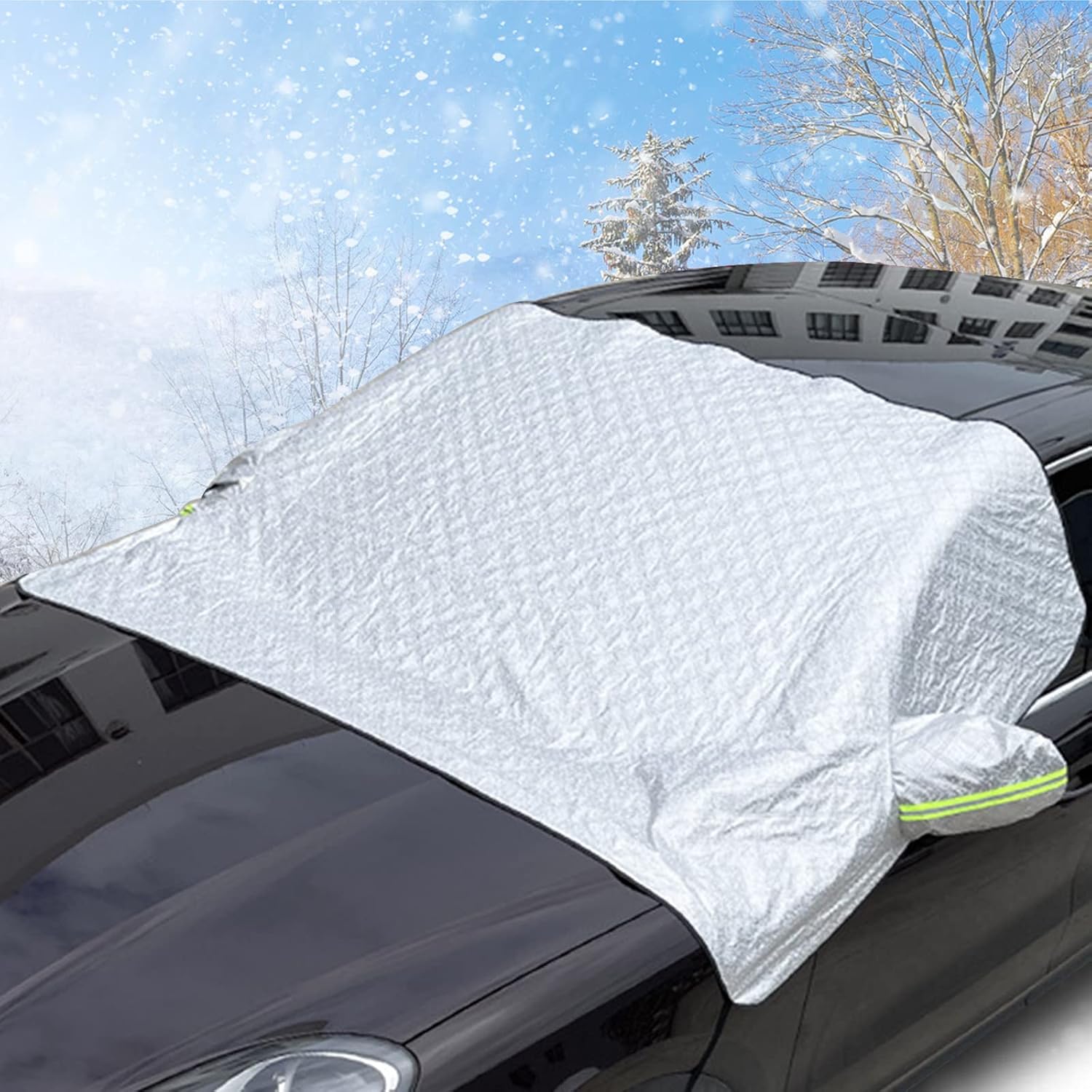 Scheibenabdeckung Winter, Frontscheibenabdeckung, Halbgarage Winter, Windschutzscheibe Abdeckung Hagelschutz Sonnenschutz Sommer Uv Faltbare Auto Abdeckung Suv