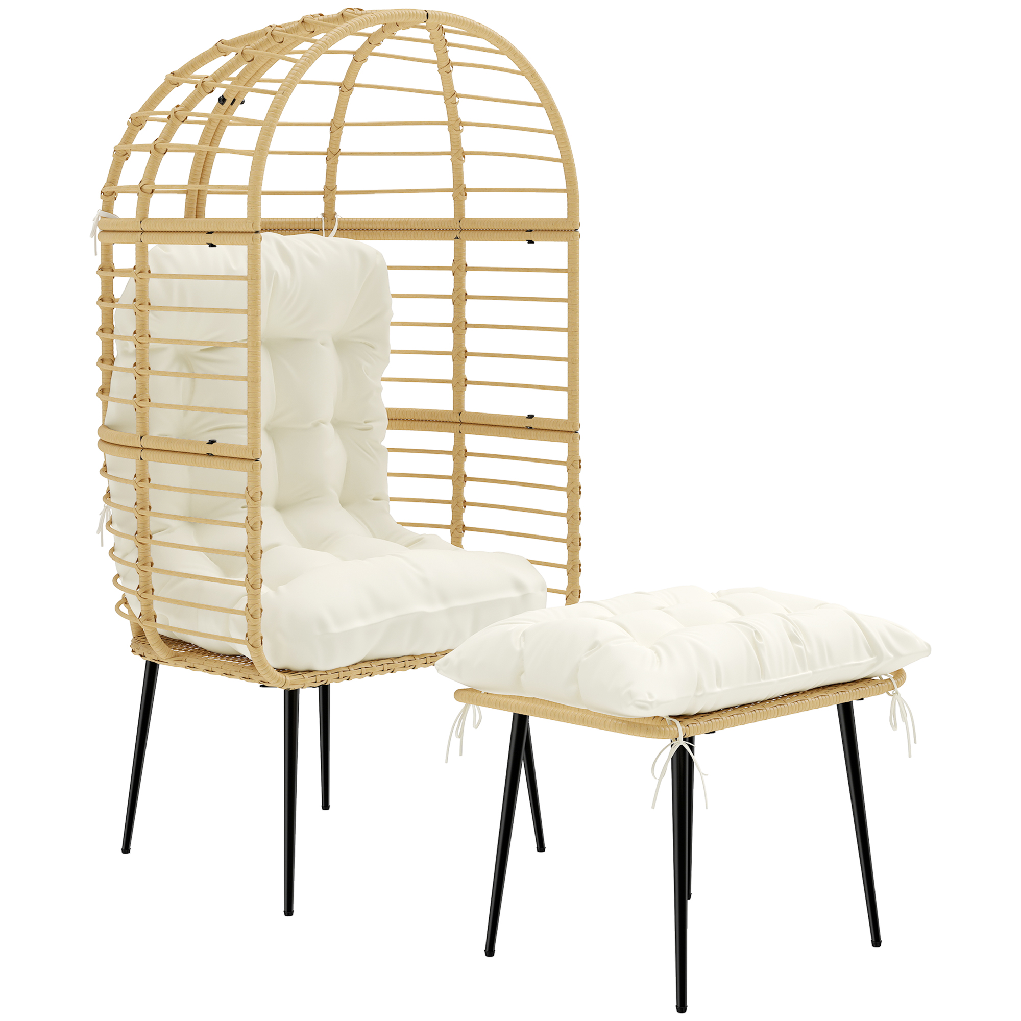 Polyrattan Ei Hängesessel Mit Hocker Metallrahmen Und Dicken Kissen Stilvoller Rattansessel Freistehend Wetterfest Beige