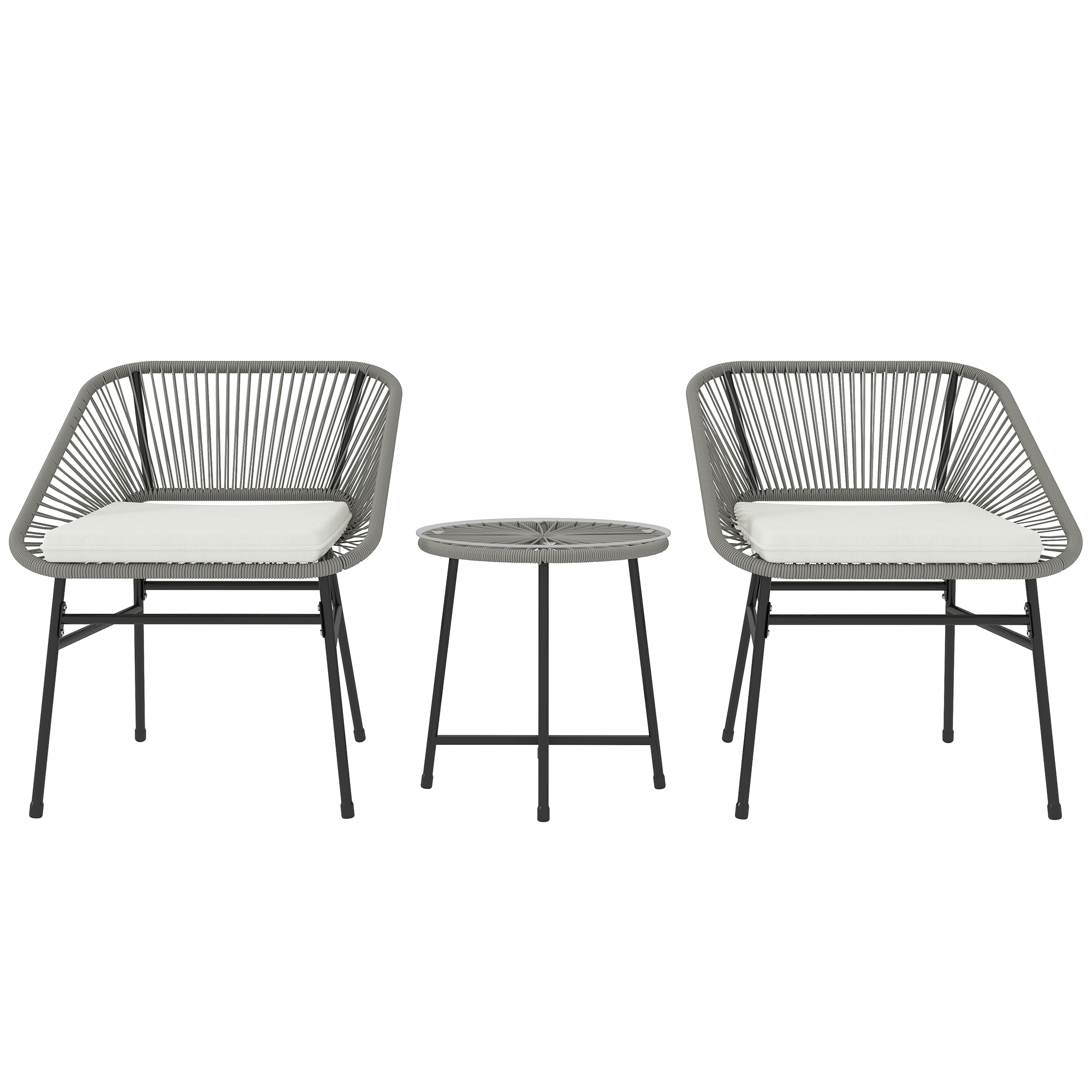 Polyrattan Bistroset 3-teilig 2 Stühle Rattanoptik Stahlrahmen Couchtisch Mit Glasplatte Dunkelgrau