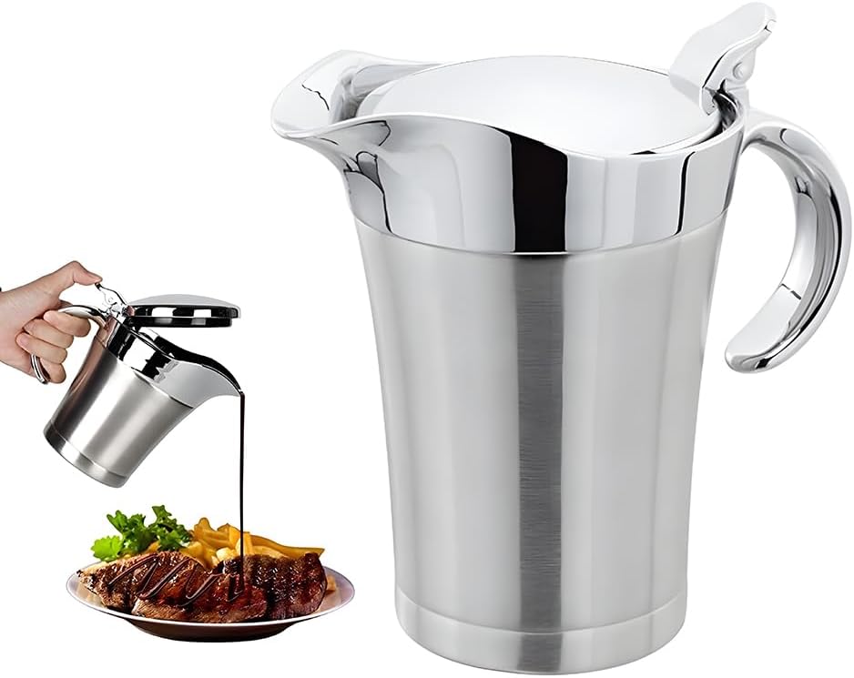 Edelstahl Thermo Sauciere,450ml Soßenschüssel,thermo-sauciere Mit Deckel,soßenkanne Aus Doppelwandigem Edelstahl,eleganter Silberner Saucenkrug Für Soße Sahne Sauce Senf Mayonnaise