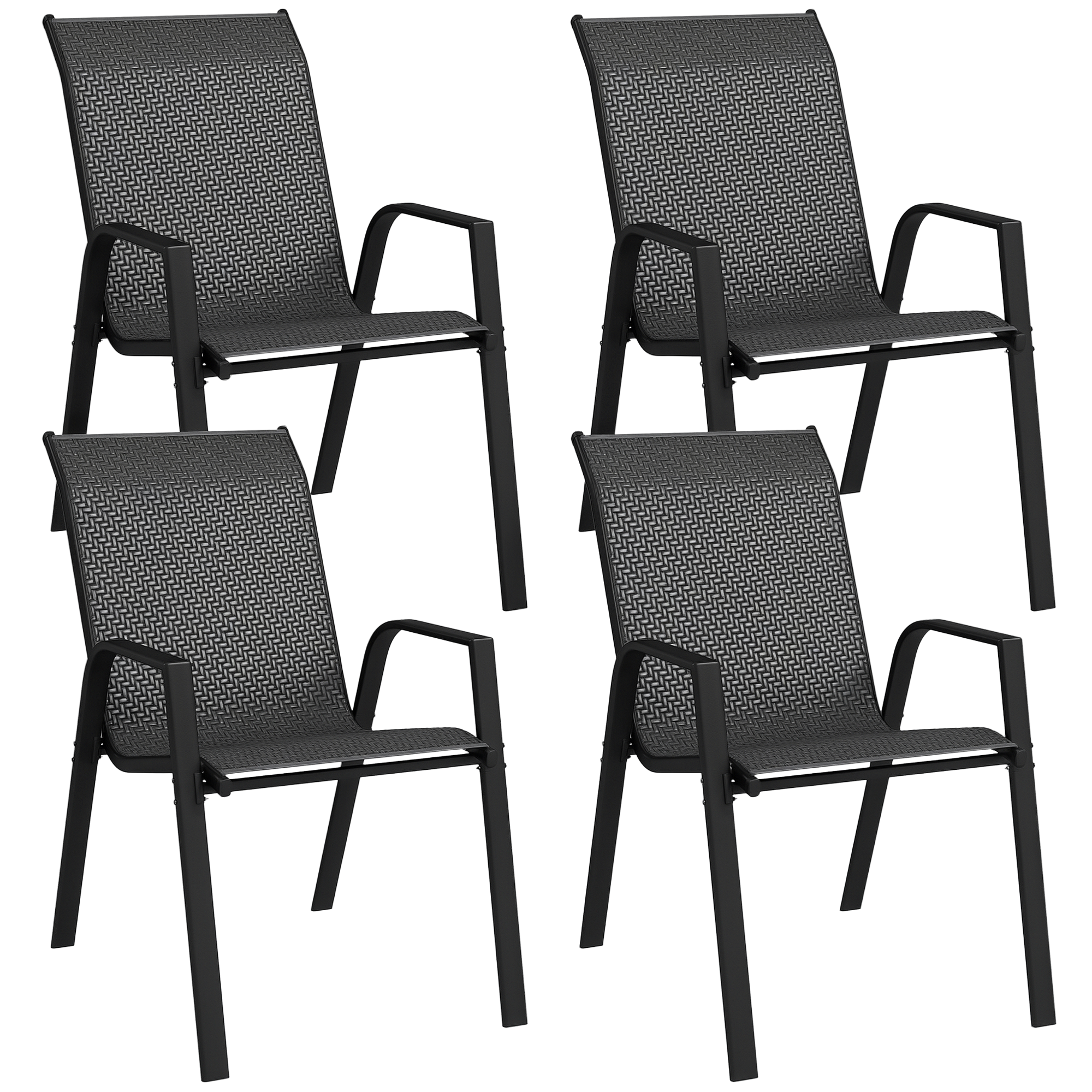 Gartenstühle 4er Set Stapelbar Outdoor Sessel Mit Armlehnen Polyrattan Verkleidung Rattanoptik